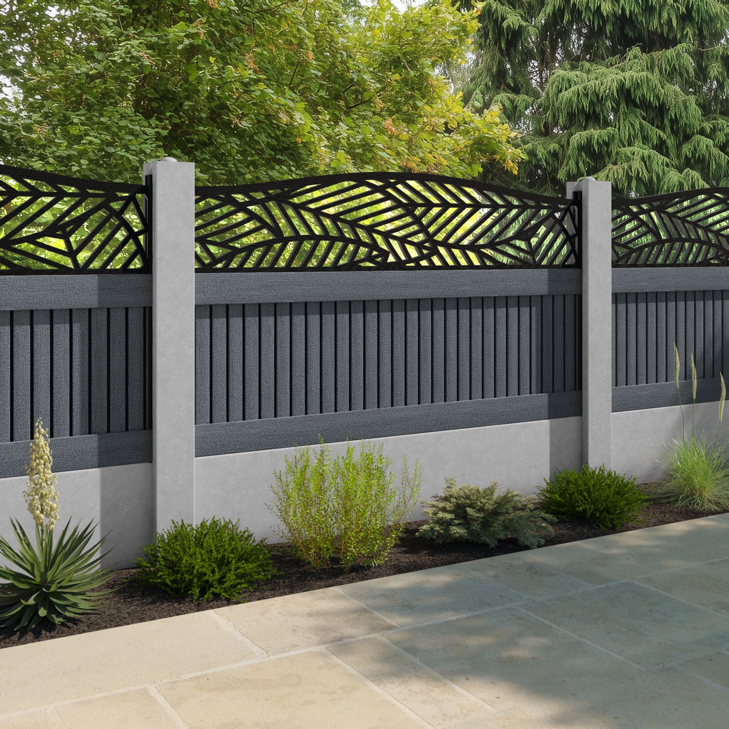 Virtis Habitat Curved Top Fence Panel - Anthracite - for existing concrete posts