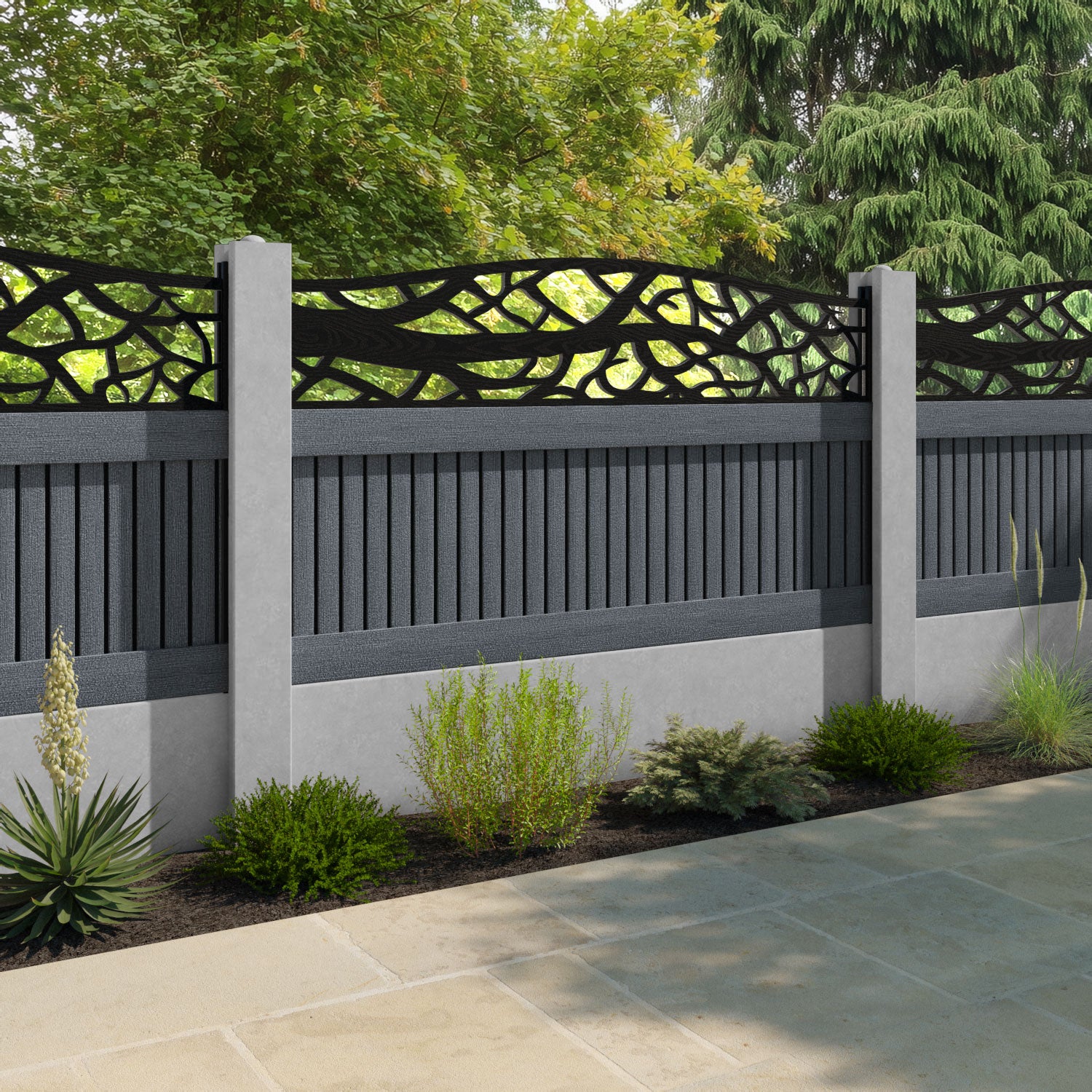 Virtis Twilight Curved Top Fence Panel - Anthracite - for existing concrete posts