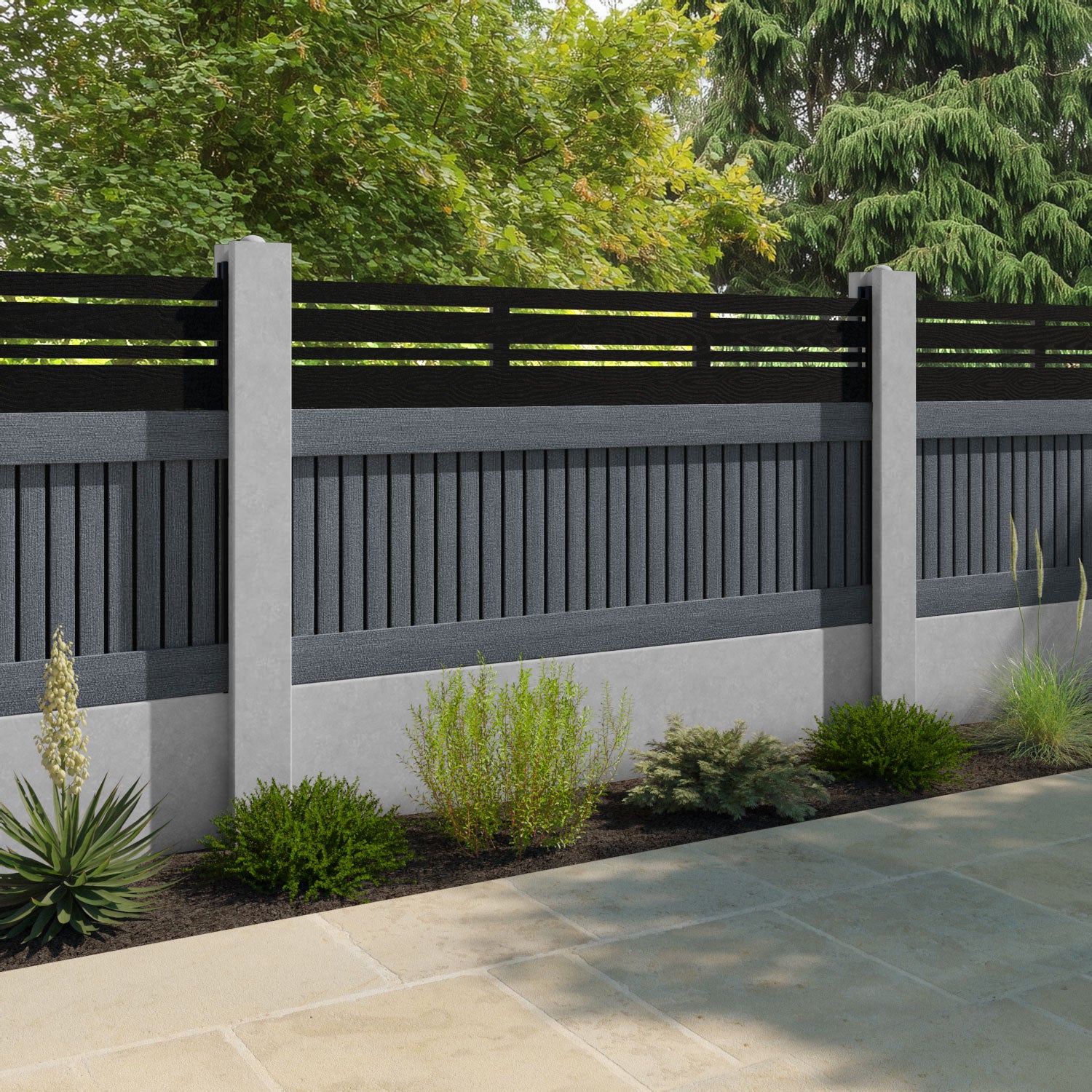 Virtis Linea Fence Panel - Anthracite - for existing concrete posts