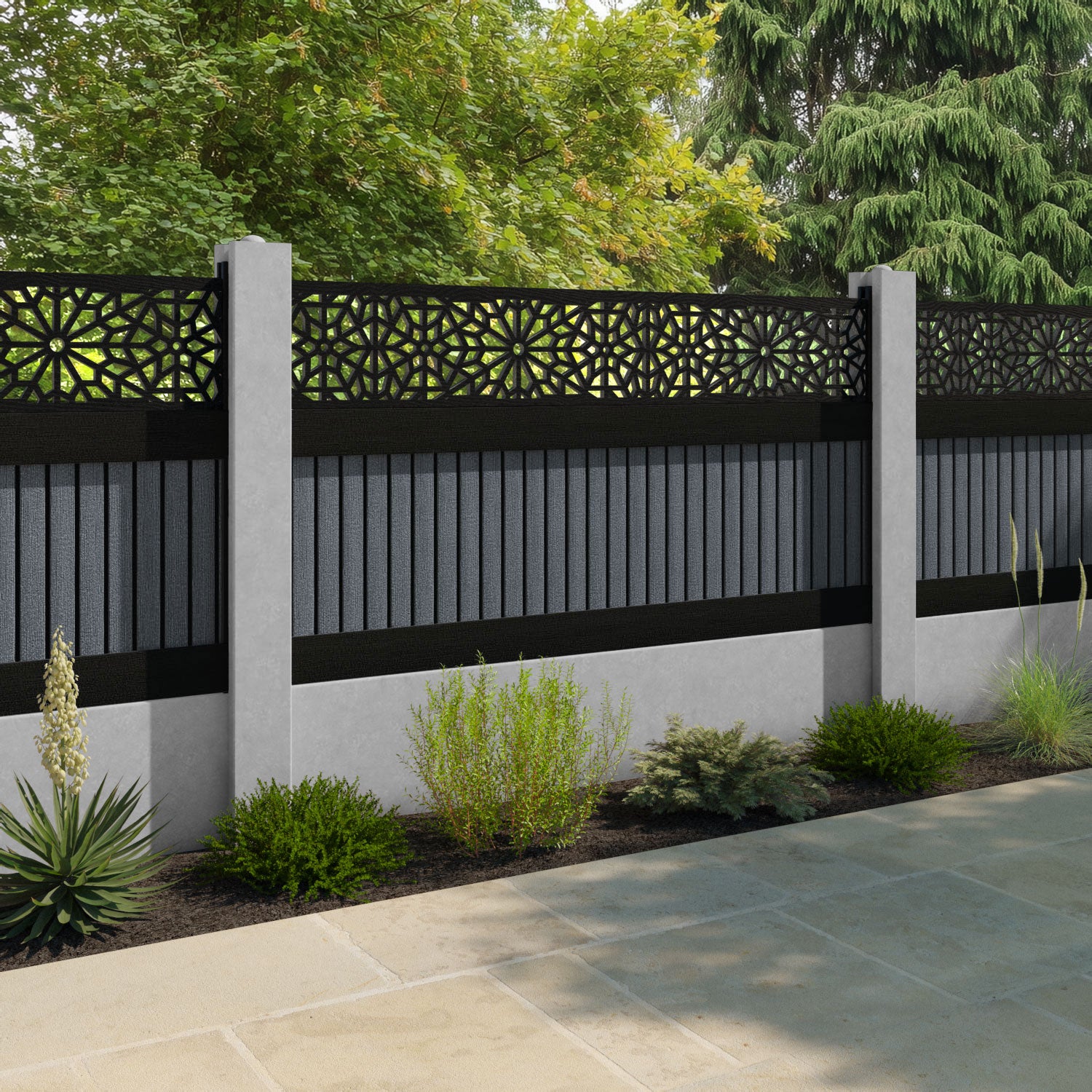 Virtis Alnara Fence Panel - Anthracite - for existing concrete posts