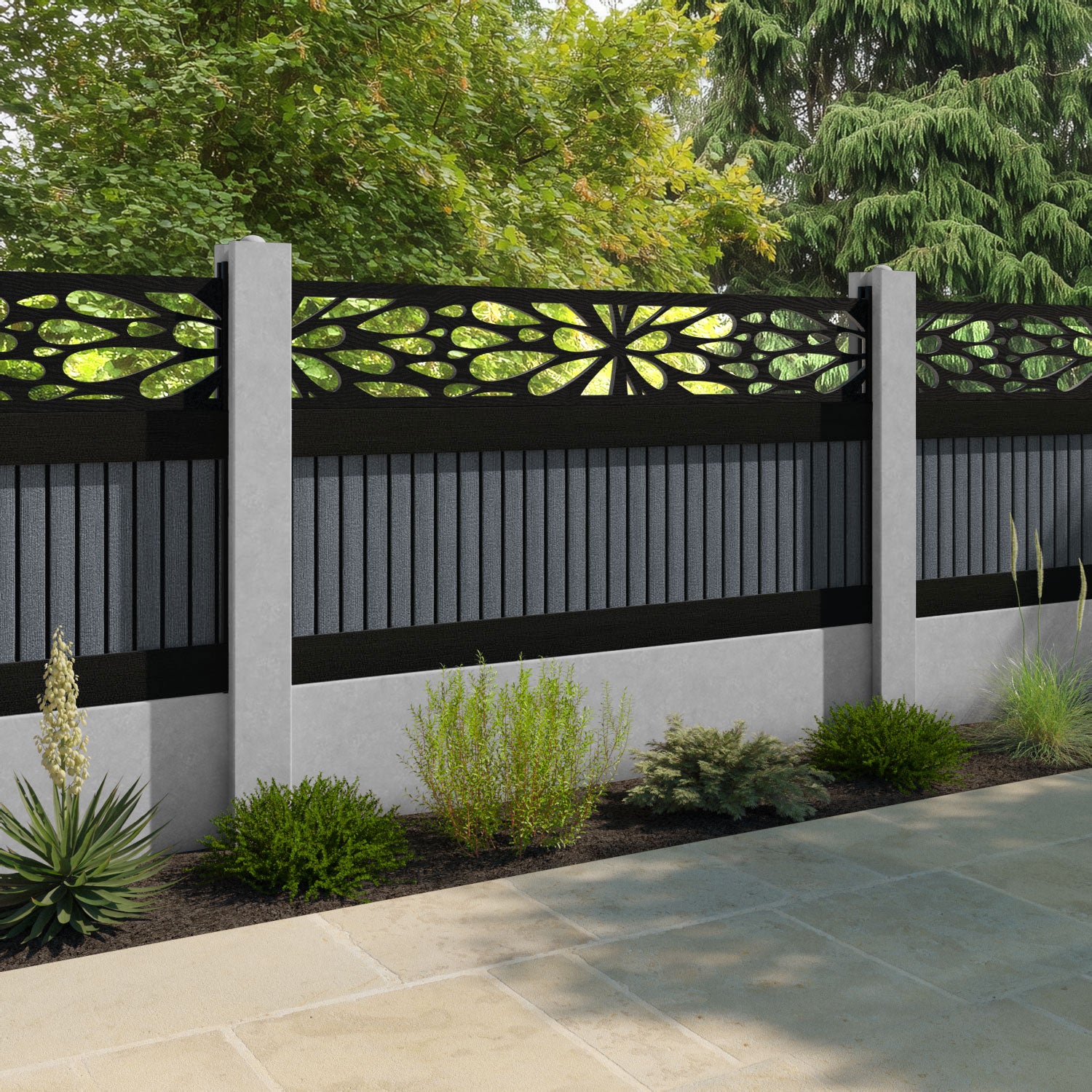 Virtis Blossom Fence Panel - Anthracite - for existing concrete posts
