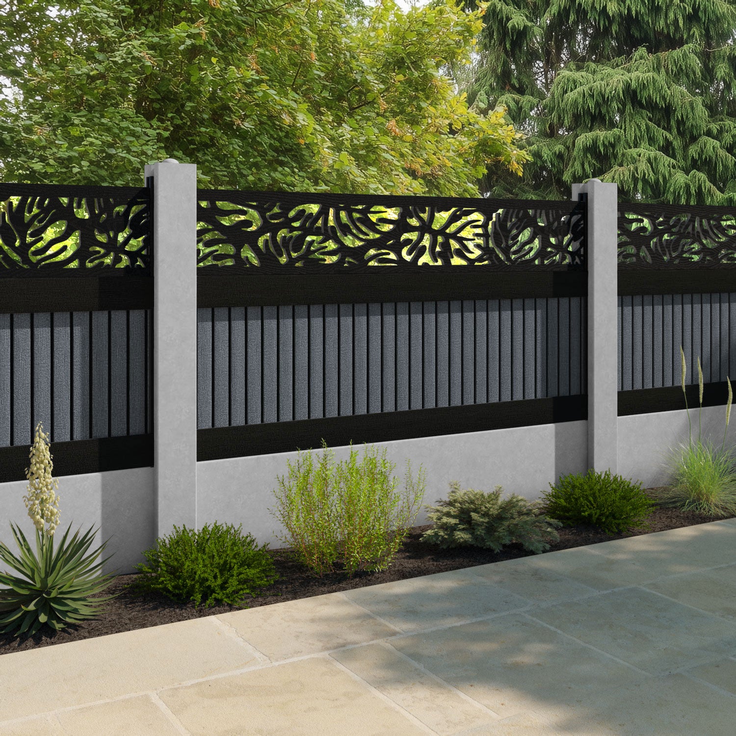 Virtis Botanic Fence Panel - Anthracite - for existing concrete posts