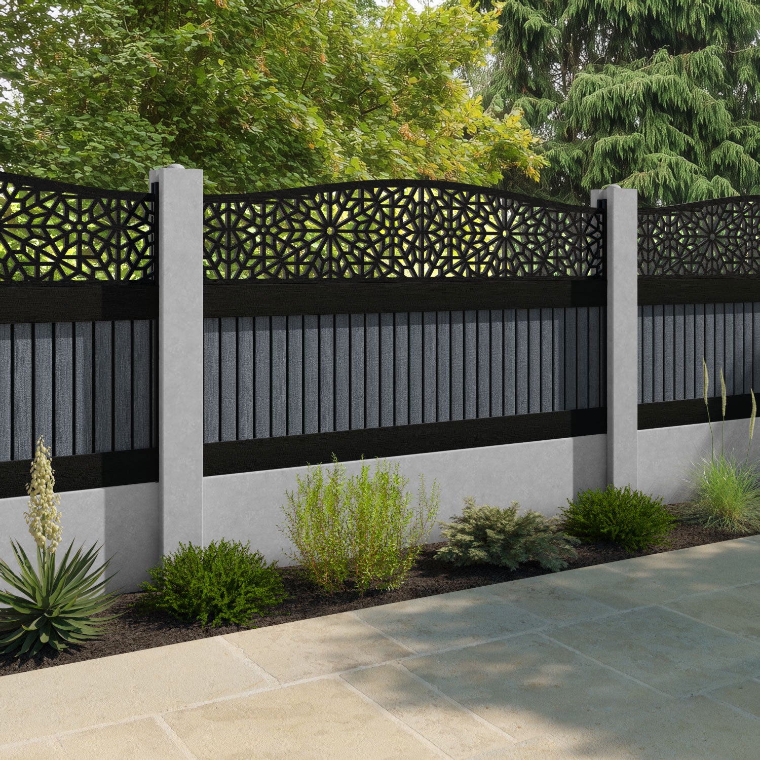 Virtis Alnara Curved Top Fence Panel - Anthracite - for existing concrete posts