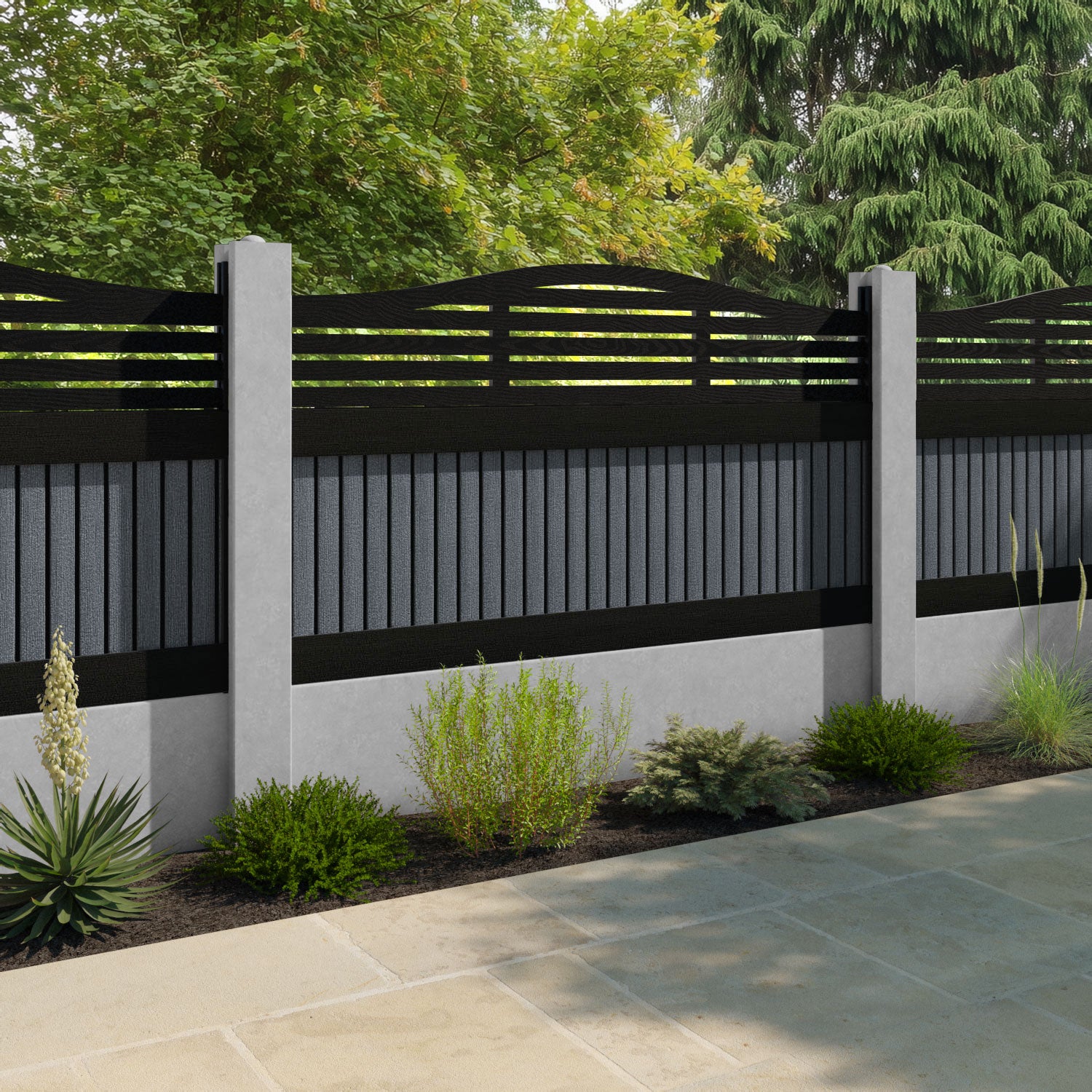 Virtis Aspen Curved Top Fence Panel - Anthracite - for existing concrete posts