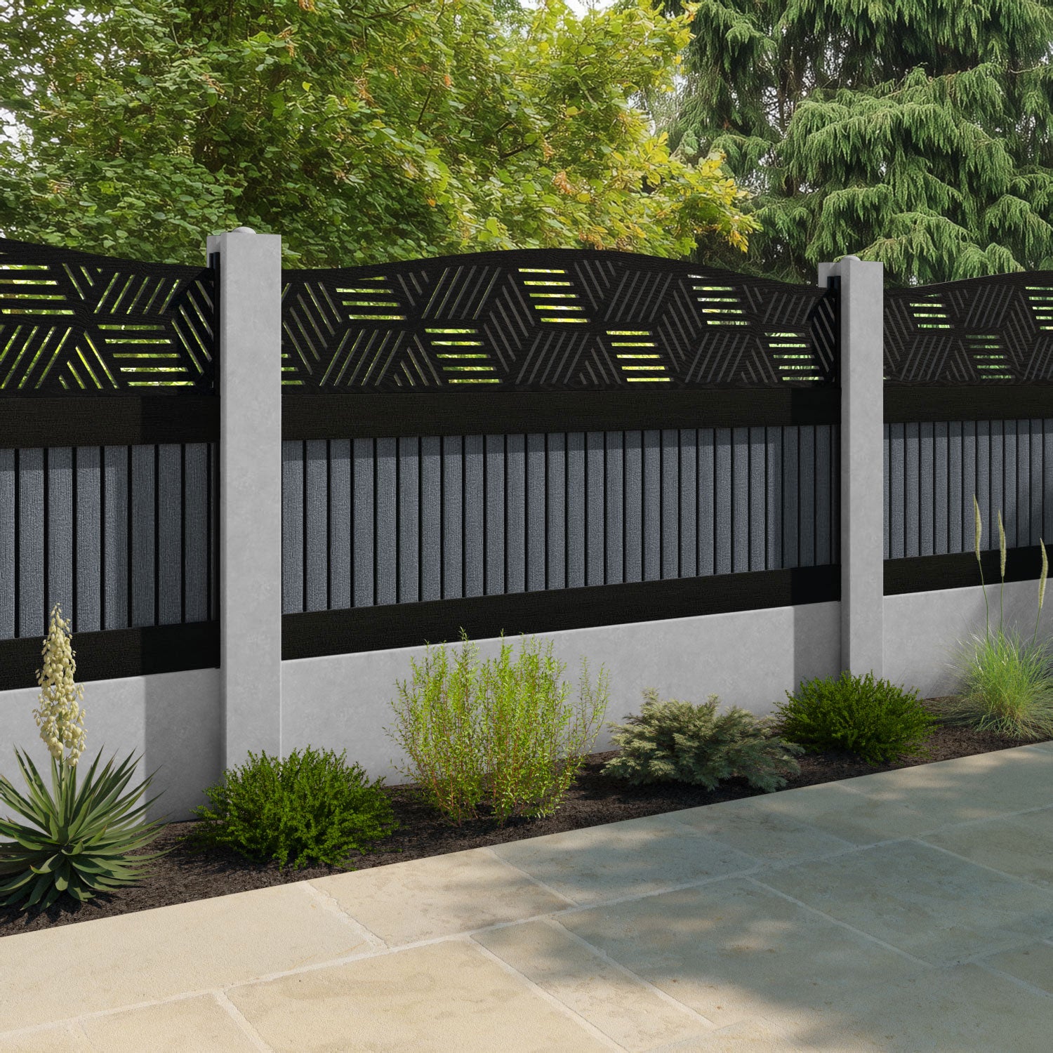 Virtis Cubed Curved Top Fence Panel - Anthracite - for existing concrete posts