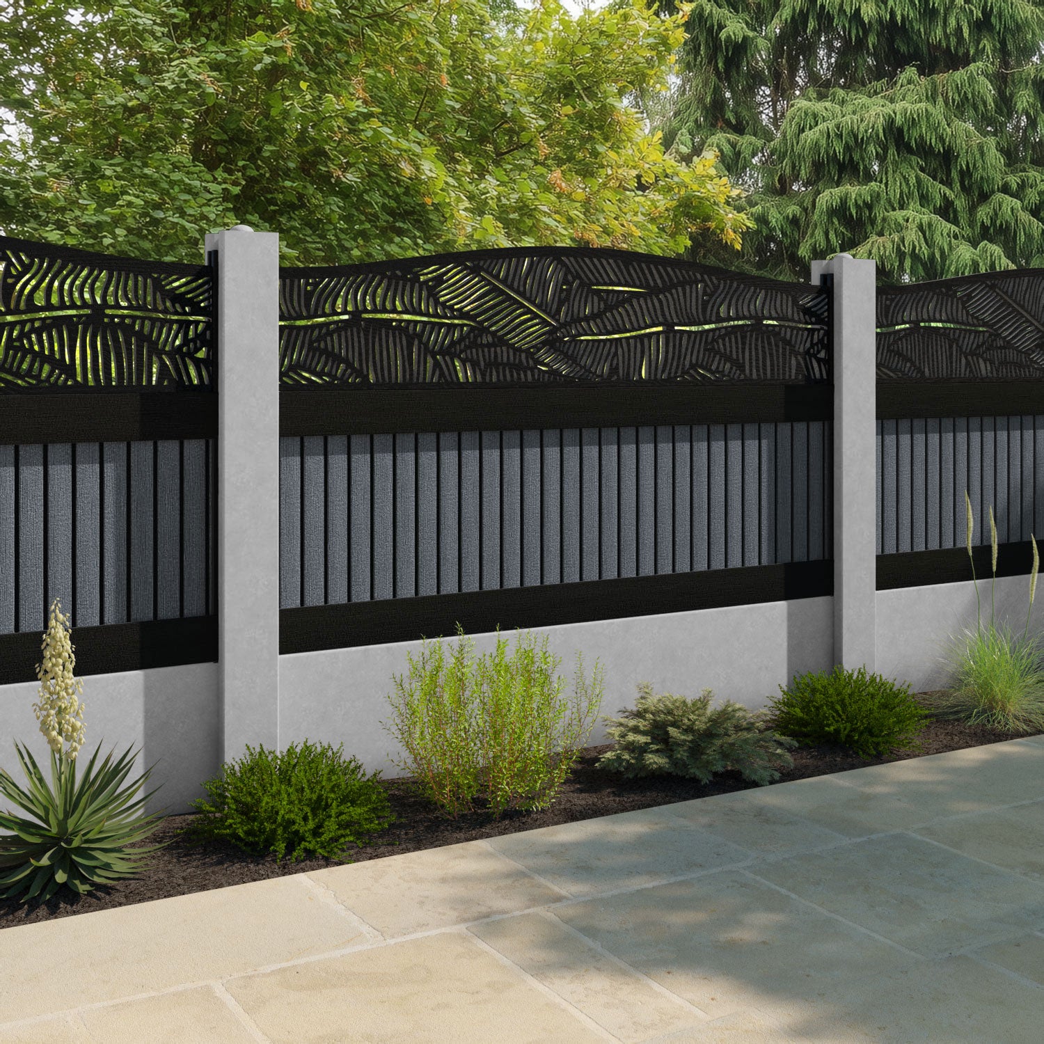 Virtis Feather Curved Top Fence Panel - Anthracite - for existing concrete posts