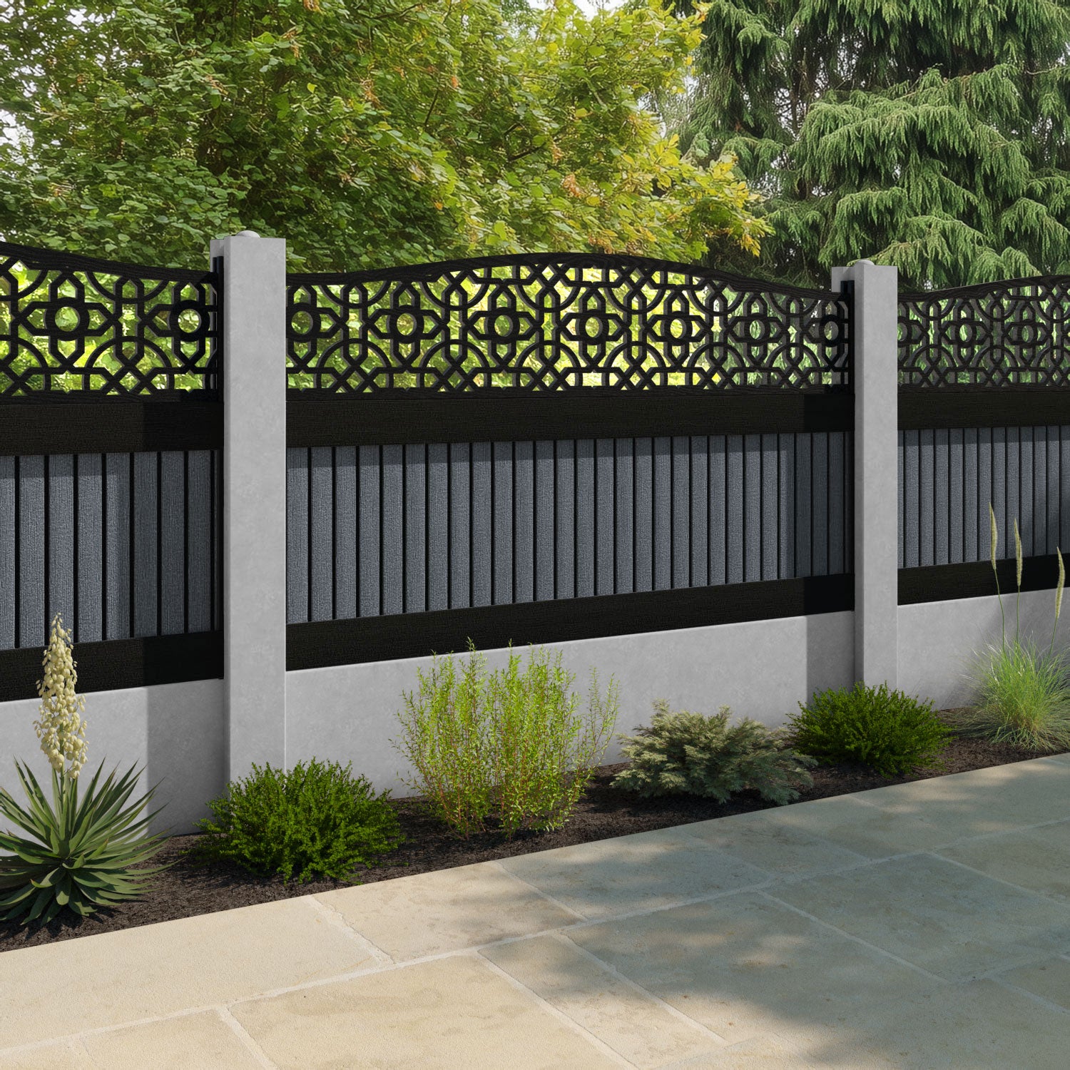 Virtis Nabila Curved Top Fence Panel - Anthracite - for existing concrete posts