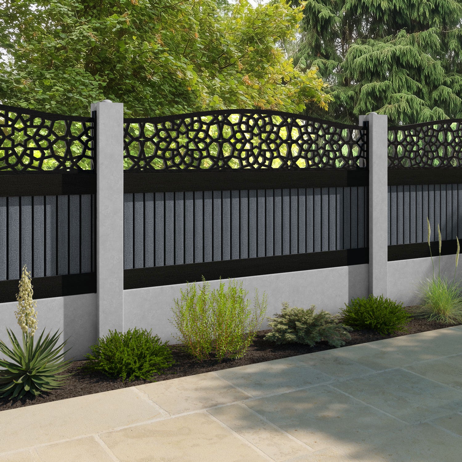 Virtis Nazira Curved Top Fence Panel - Anthracite - for existing concrete posts