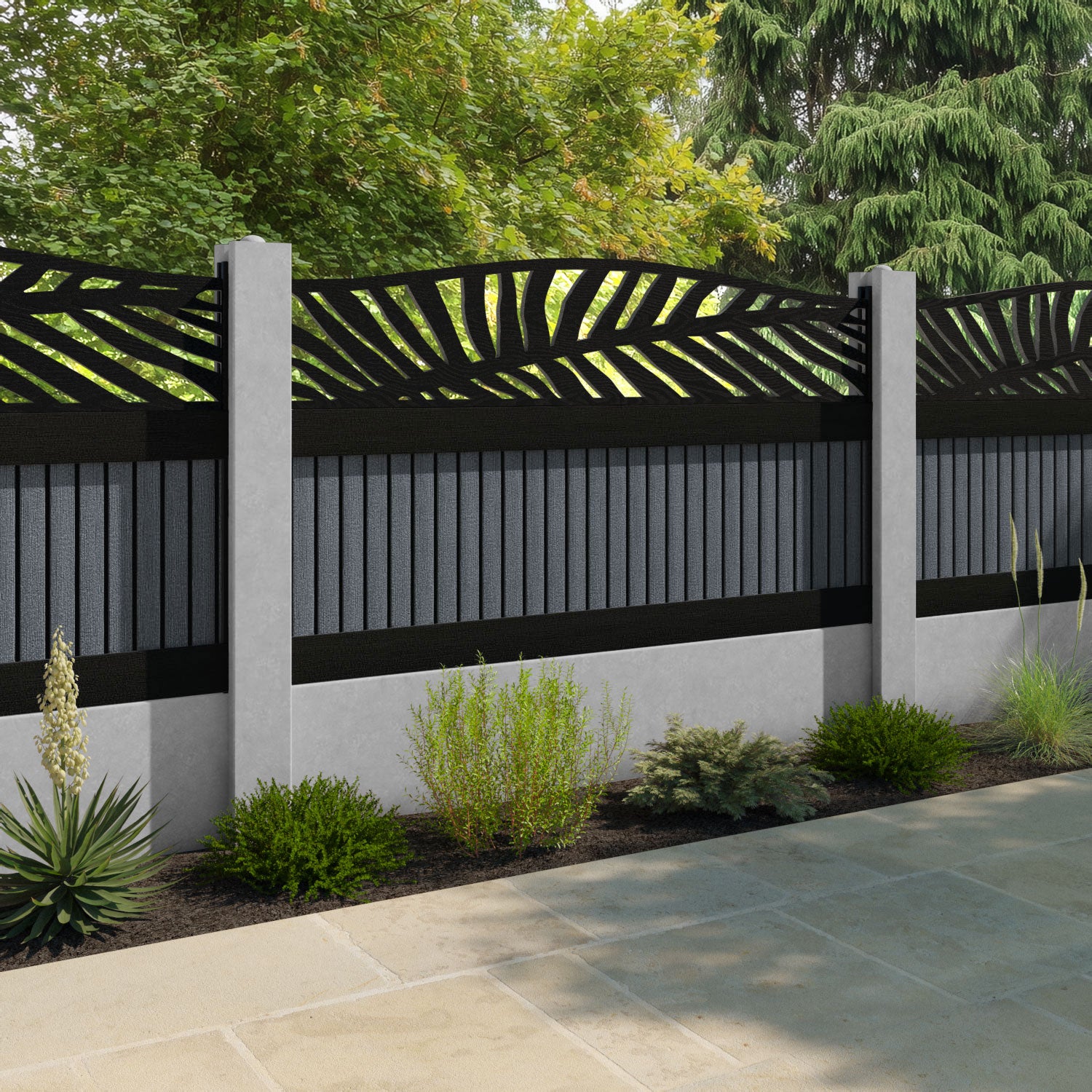 Virtis Palm Curved Top Fence Panel - Anthracite - for existing concrete posts