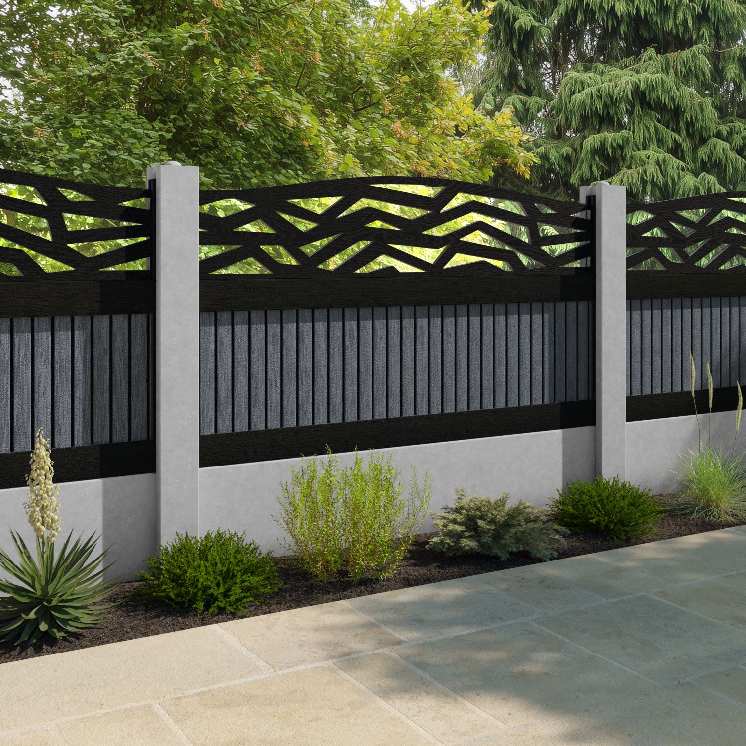 Virtis Prism Curved Top Fence Panel - Anthracite - for existing concrete posts
