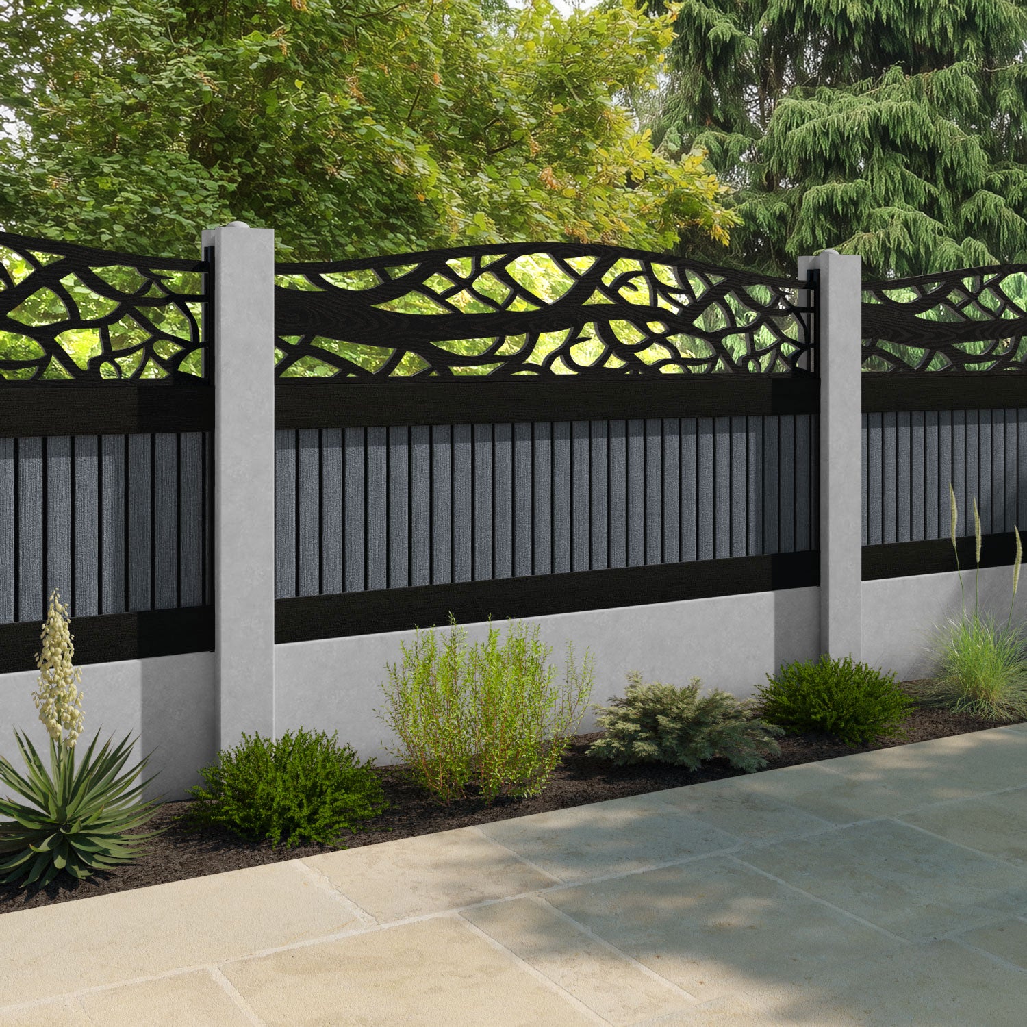 Virtis Twilight Curved Top Fence Panel - Anthracite - for existing concrete posts