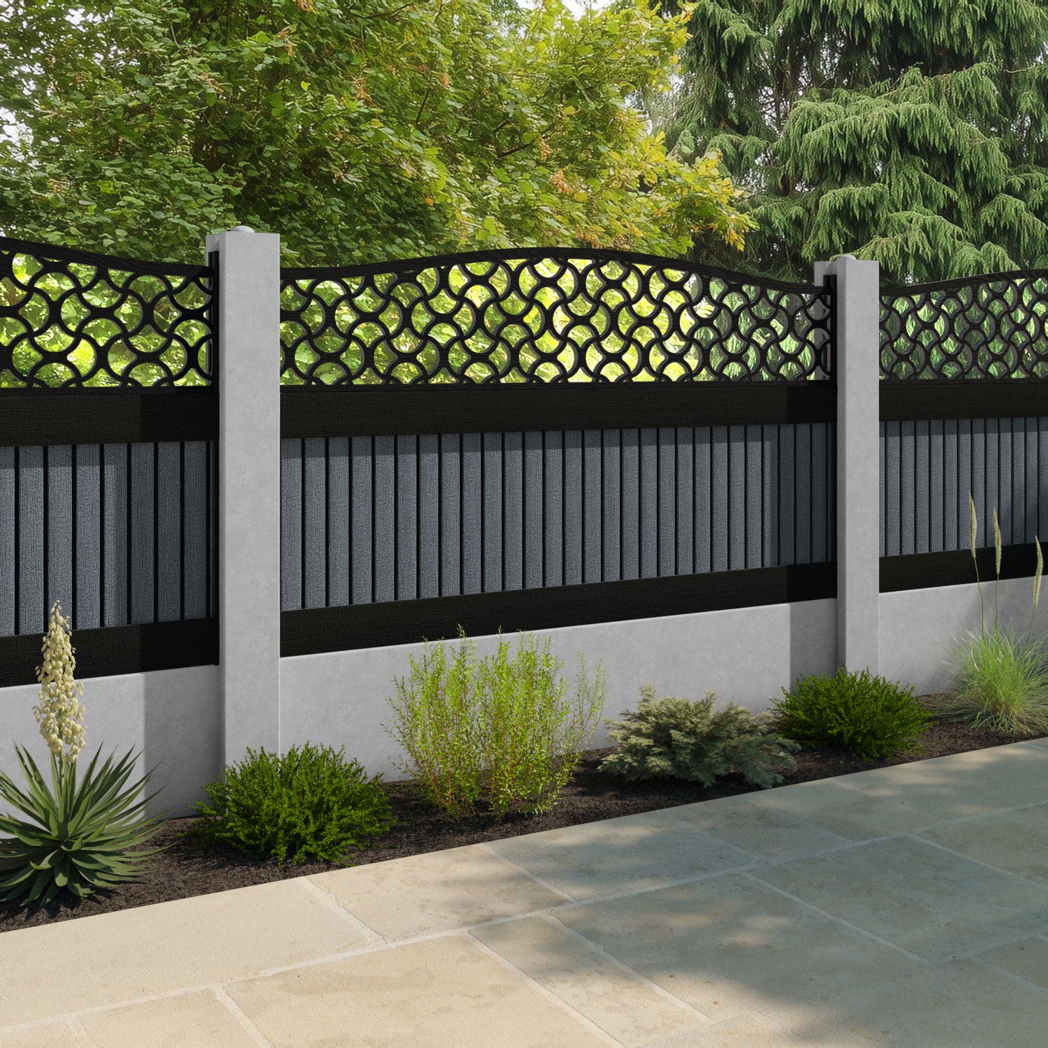 Virtis Vida Curved Top Fence Panel - Anthracite - for existing concrete posts