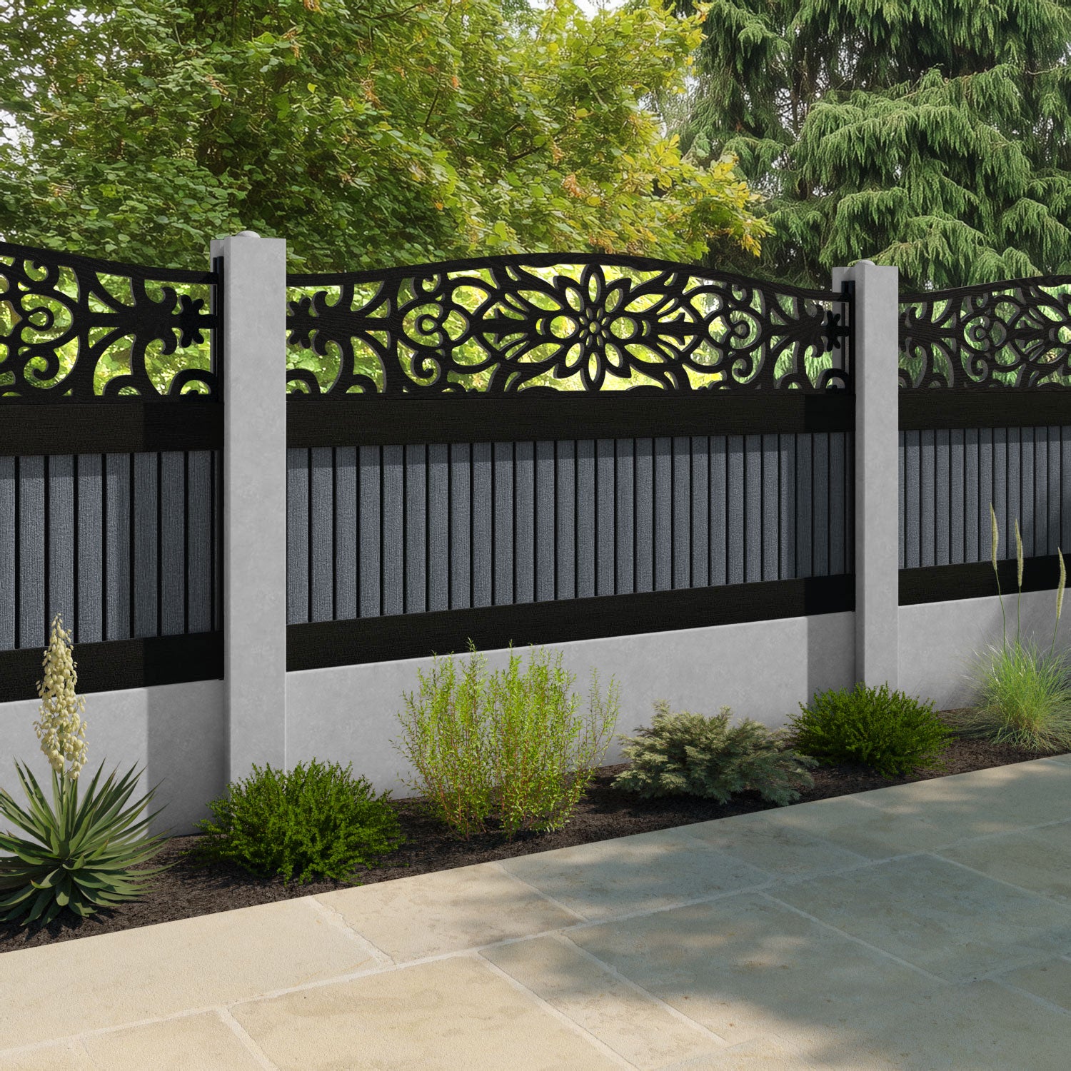 Virtis Windsor Curved Top Fence Panel - Anthracite - for existing concrete posts