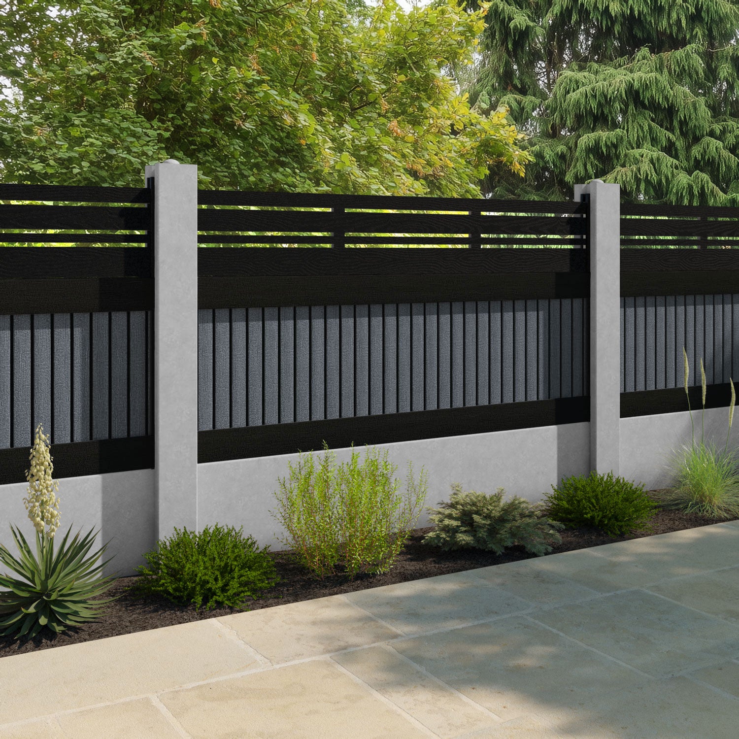 Virtis Linea Fence Panel - Anthracite - for existing concrete posts
