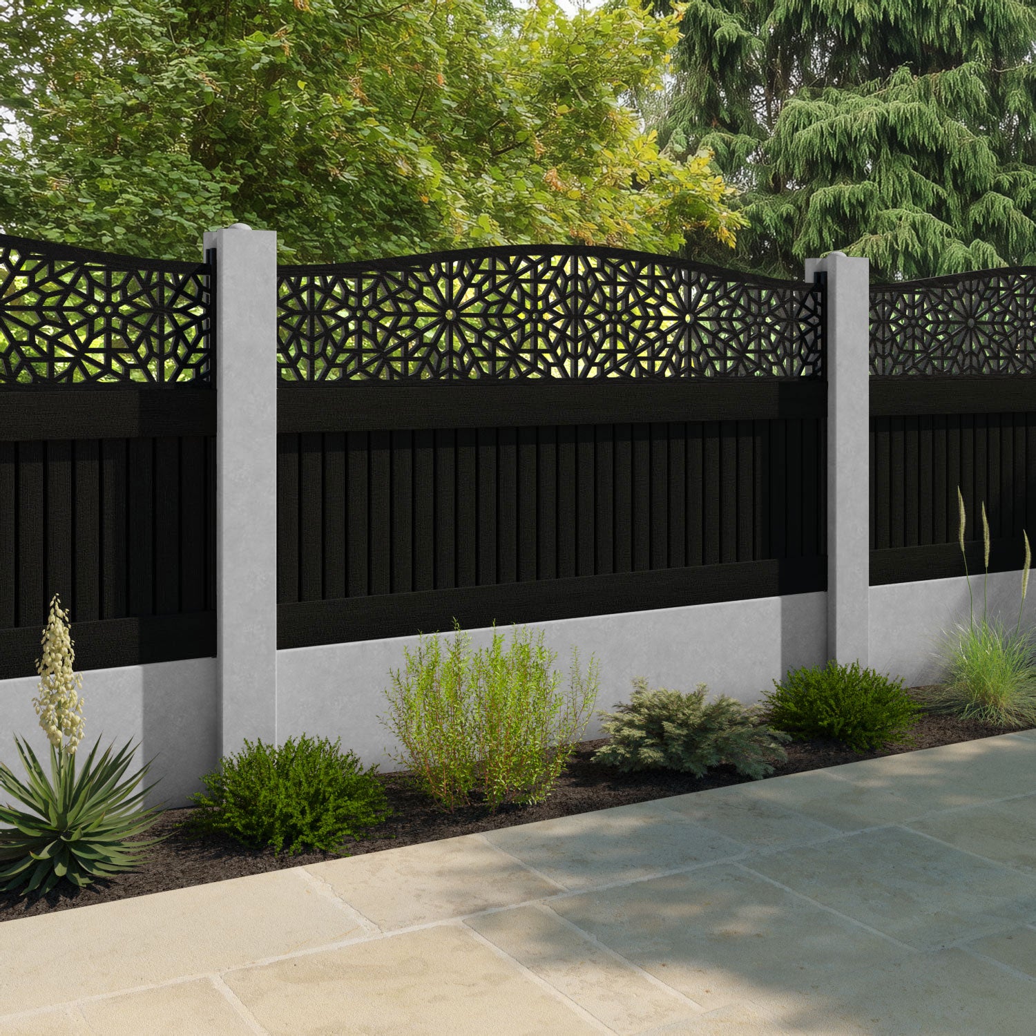Virtis Alnara Curved Top Fence Panel - Black - for existing concrete posts