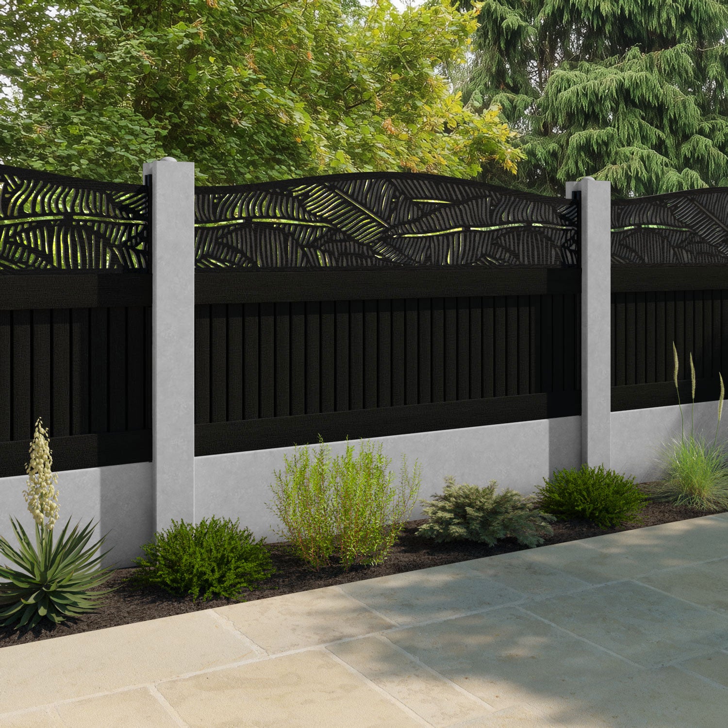 Virtis Feather Curved Top Fence Panel - Black - for existing concrete posts