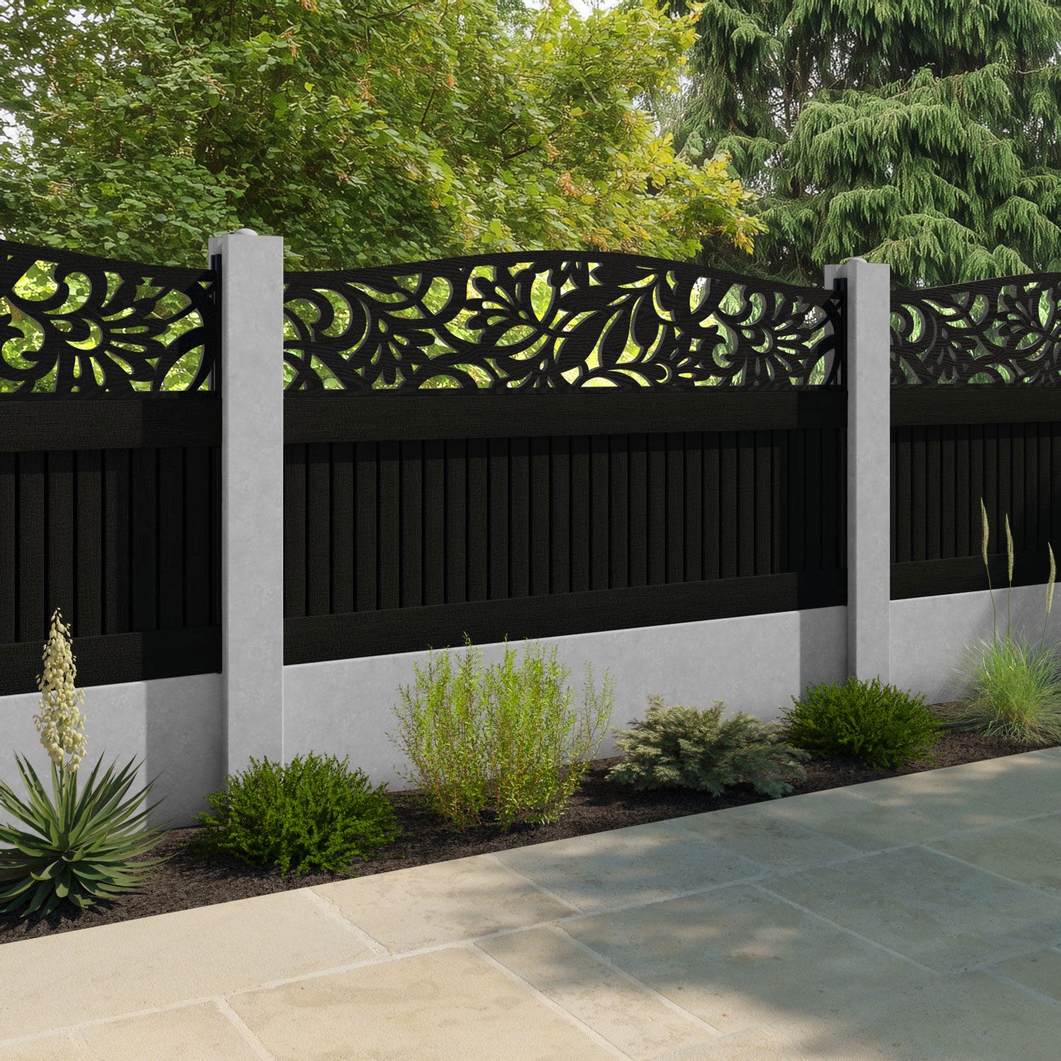 Virtis Heritage Curved Top Fence Panel - Black - for existing concrete posts