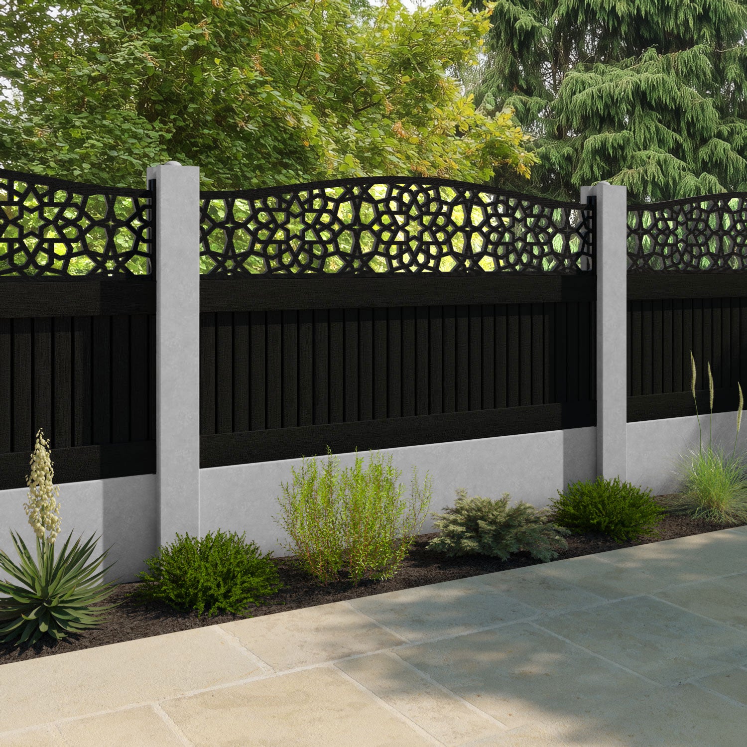 Virtis Nazira Curved Top Fence Panel - Black - for existing concrete posts