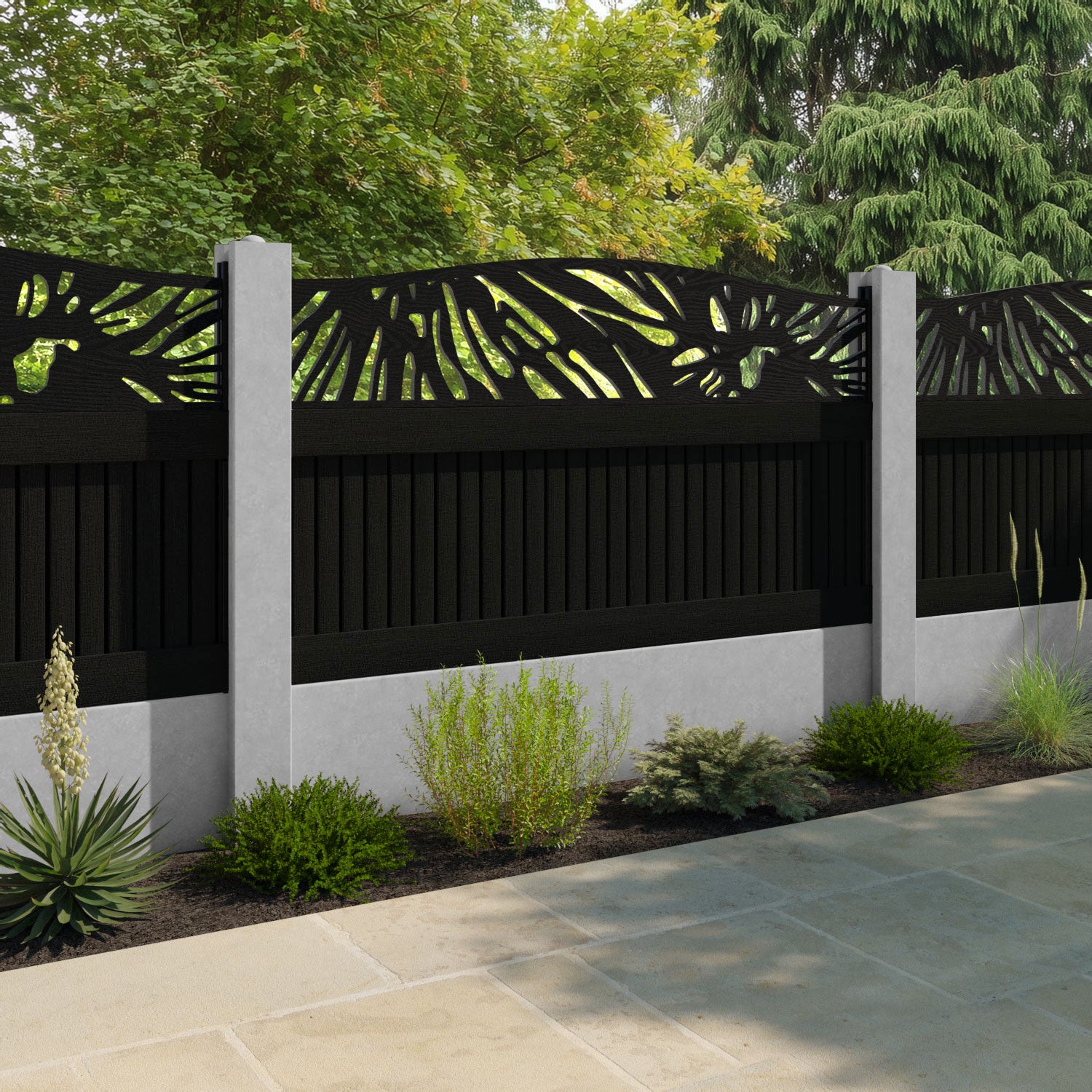 Virtis Poppy Curved Top Fence Panel - Black - for existing concrete posts