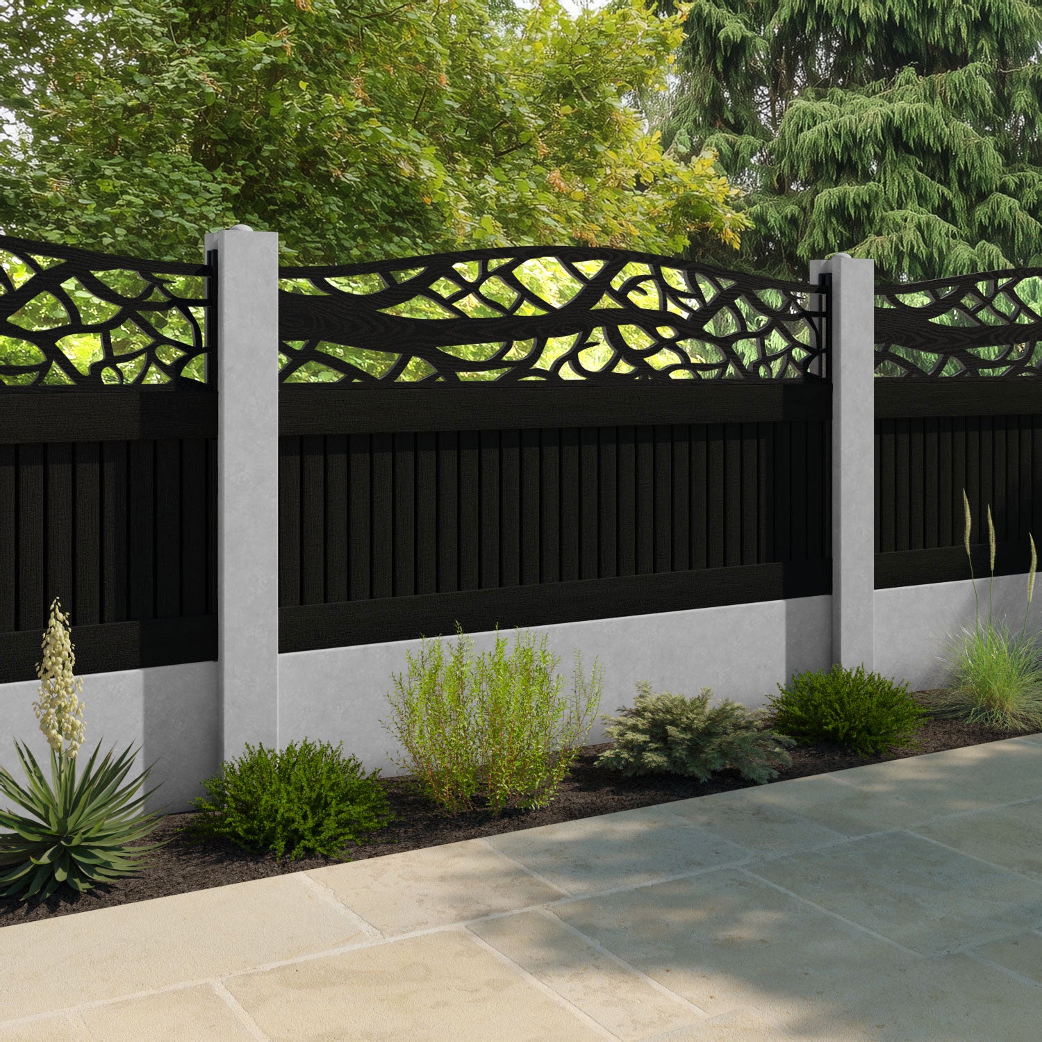 Virtis Twilight Curved Top Fence Panel - Black - for existing concrete posts