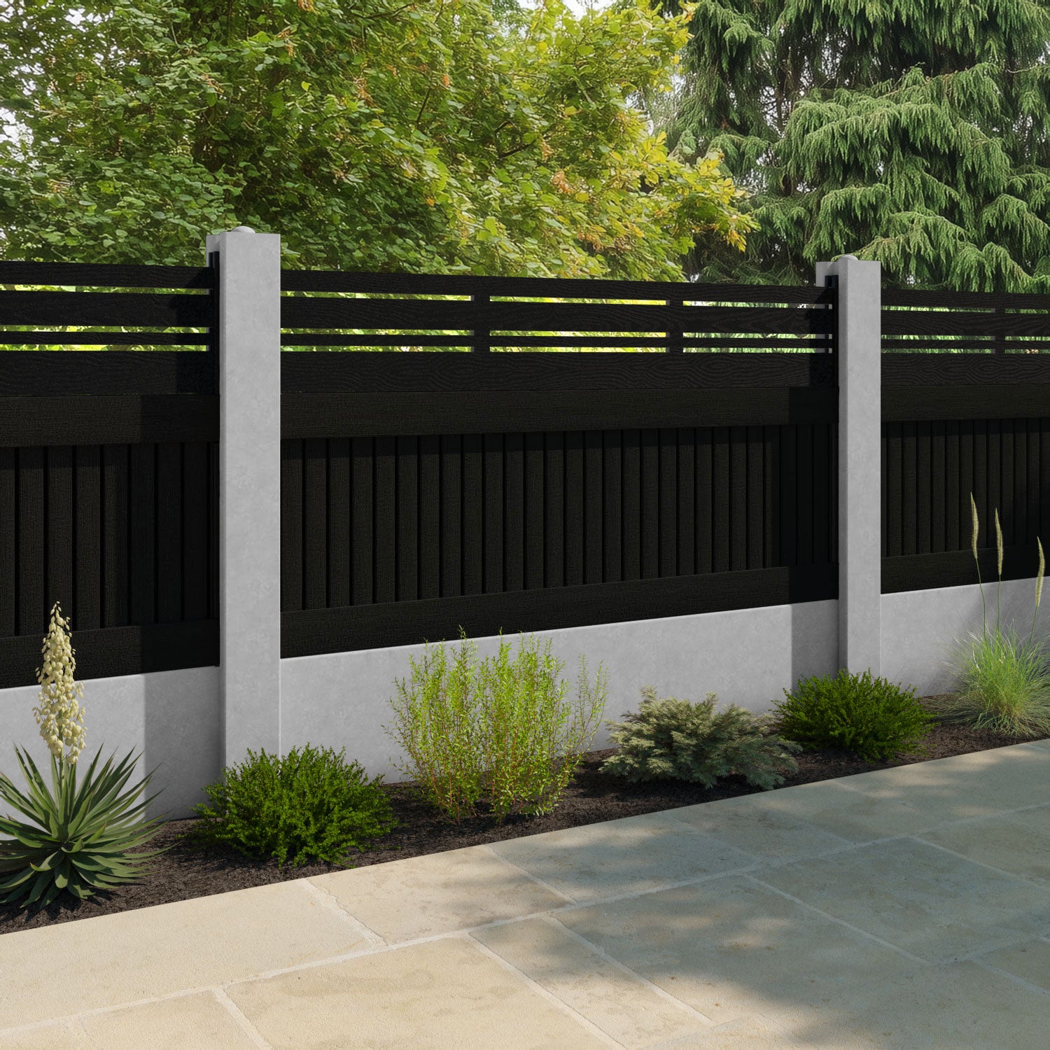 Virtis Linea Fence Panel - Black - for existing concrete posts