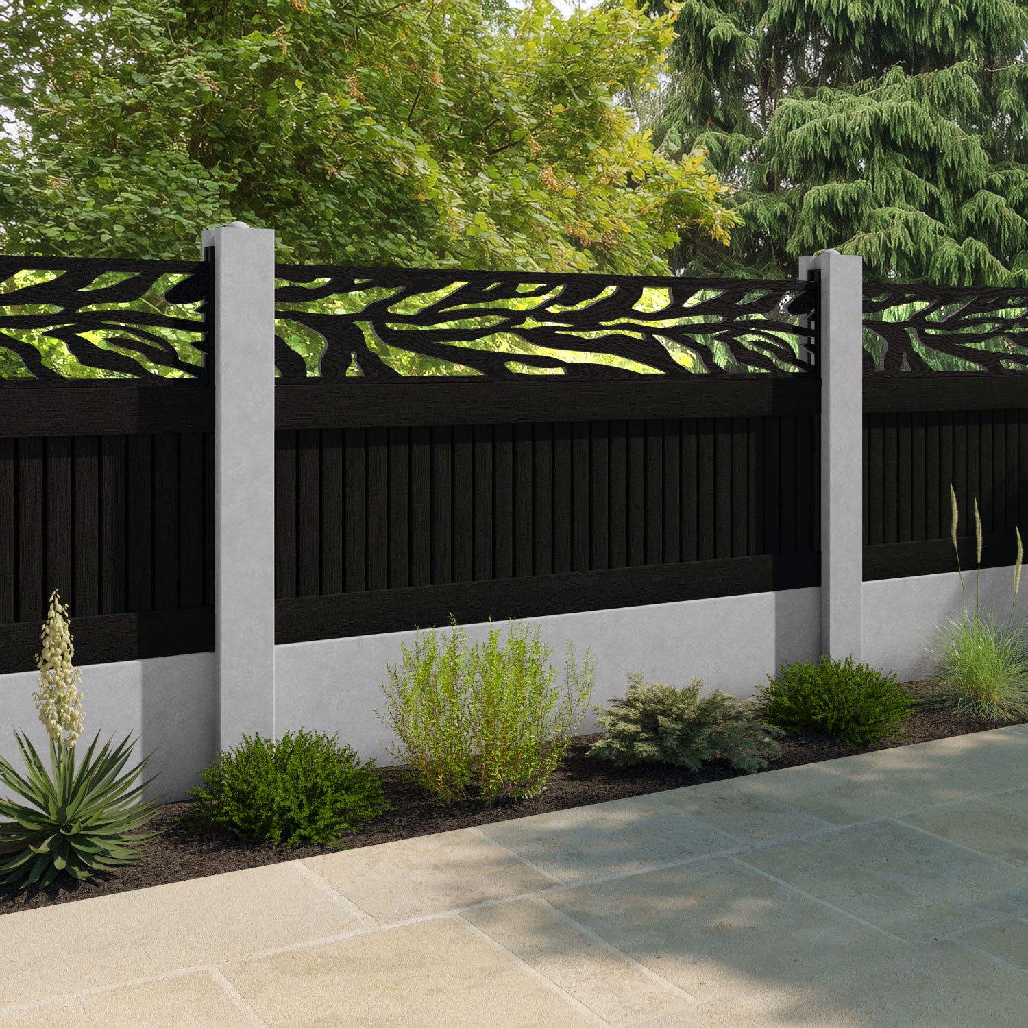 Virtis Malawi Fence Panel - Black - for existing concrete posts