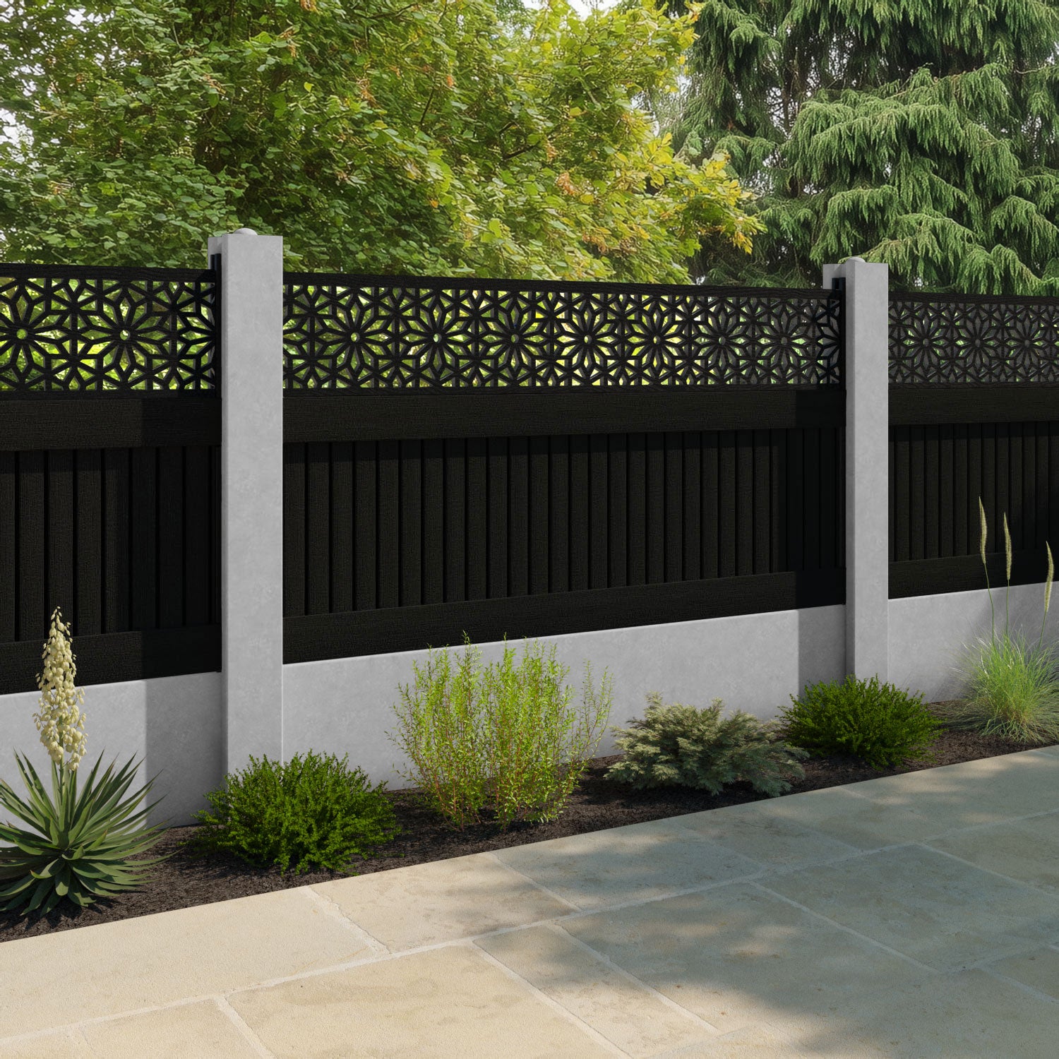 Virtis Narwa Fence Panel - Black - for existing concrete posts