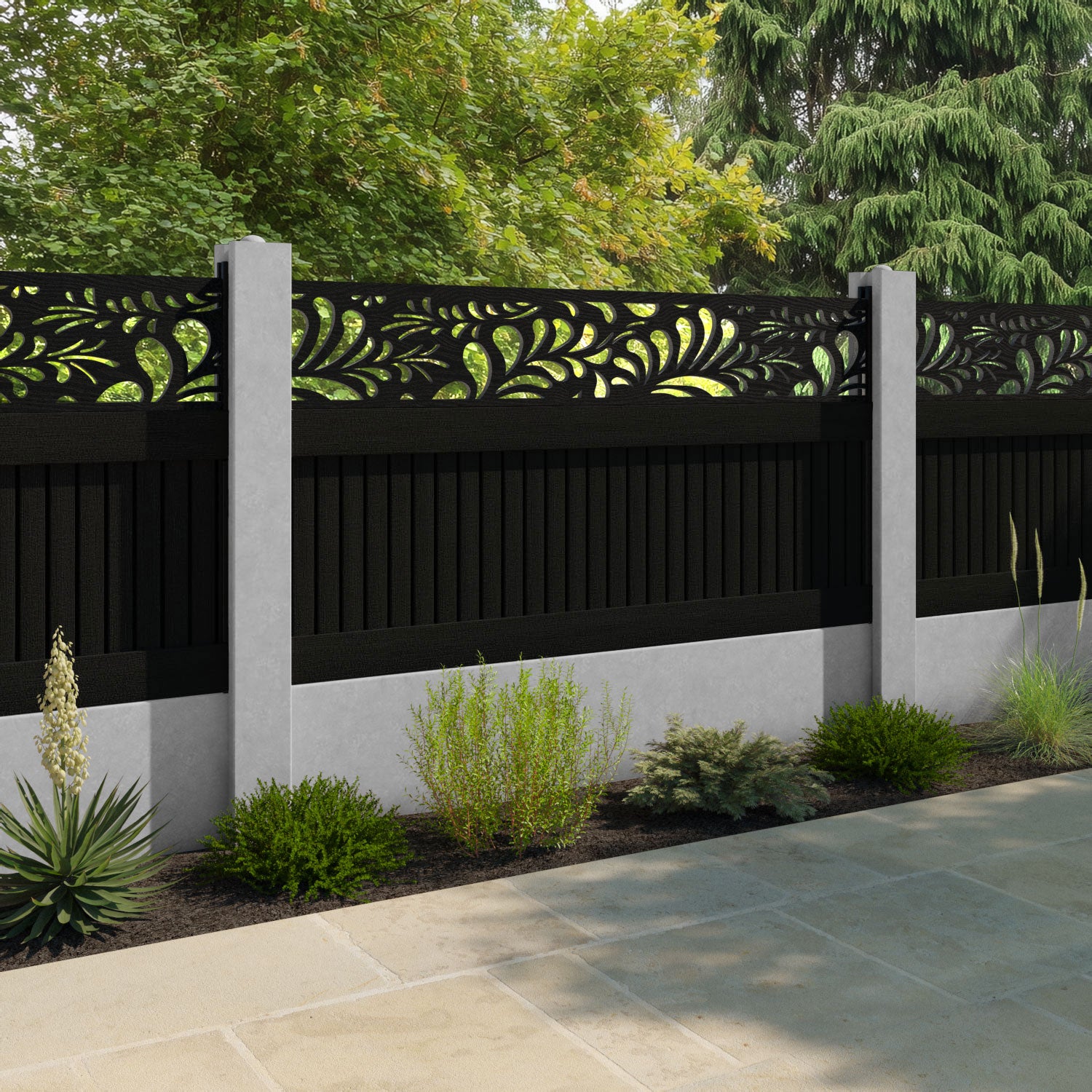 Virtis Petal Fence Panel - Black - for existing concrete posts