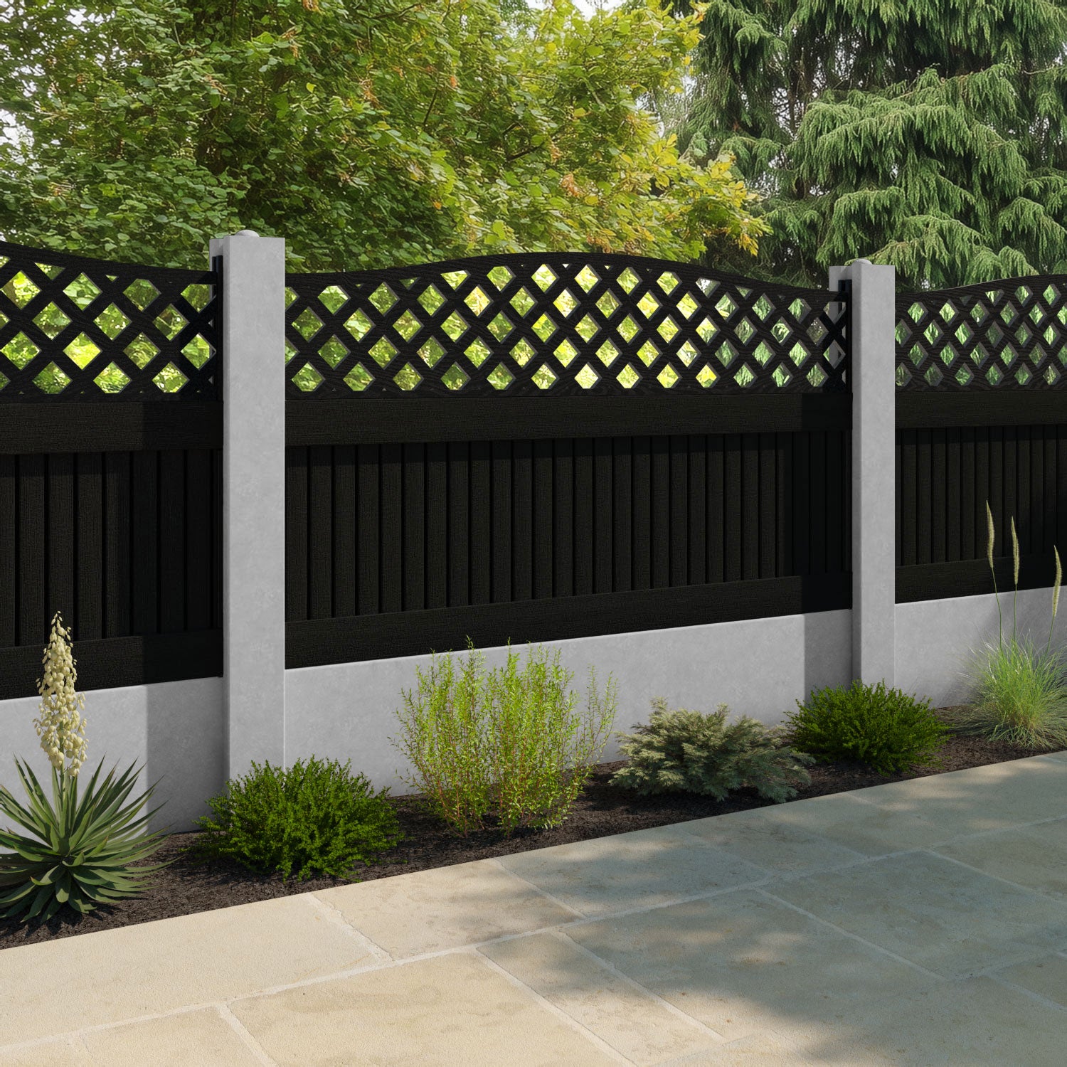 Virtis High Wave Fence Panel - Black - for existing concrete posts