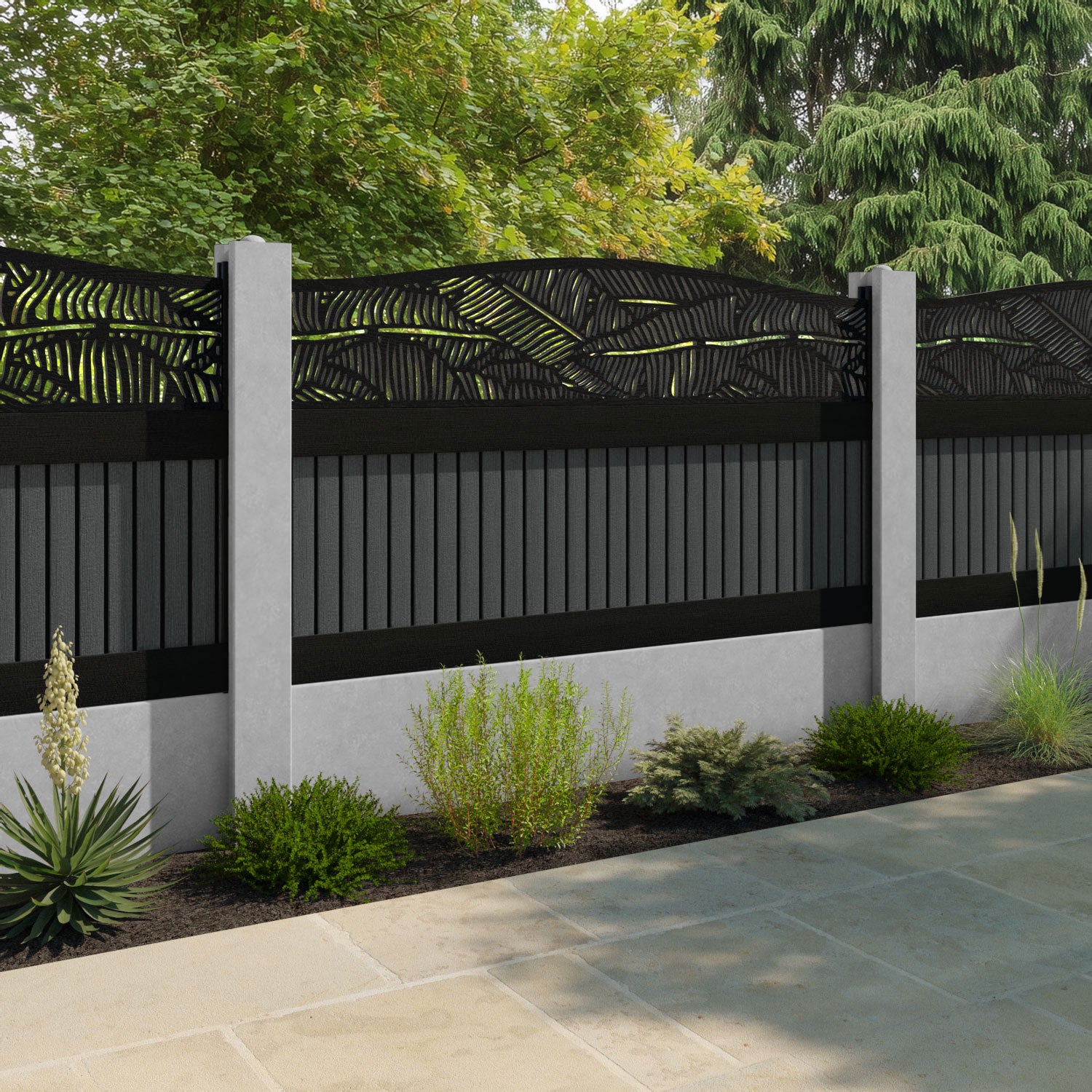 Virtis Feather Curved Top Fence Panel - Dark Grey - for existing concrete posts