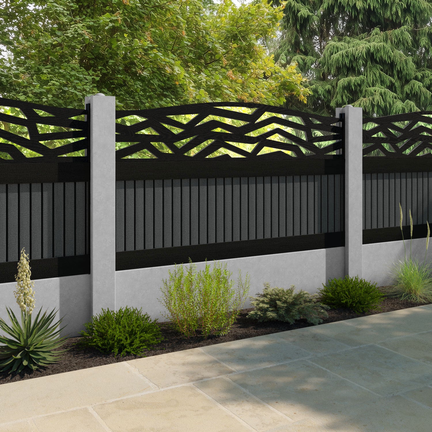Virtis Zenith Curved Top Fence Panel - Dark Grey - for existing concrete posts