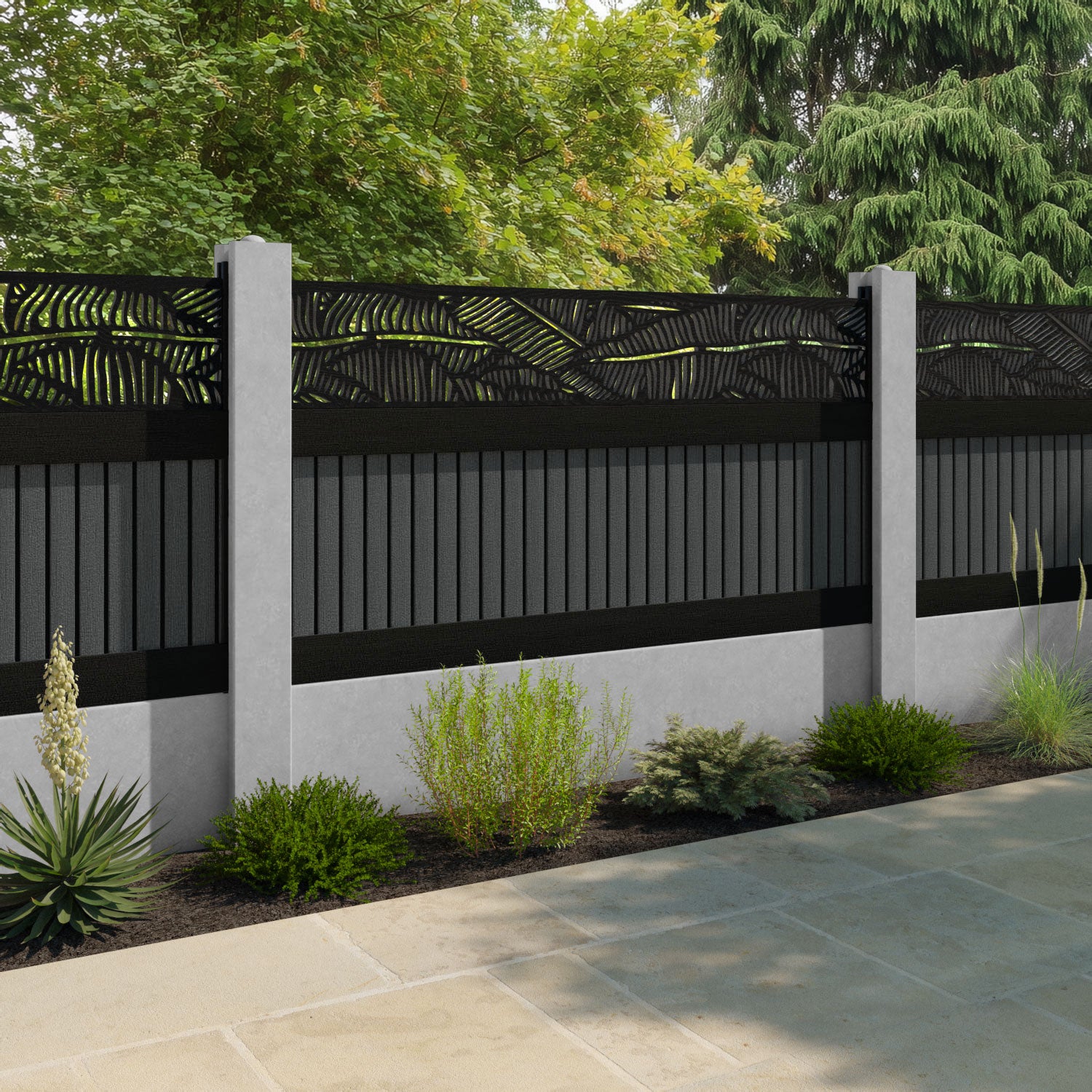 Virtis Feather Fence Panel - Dark Grey - for existing concrete posts