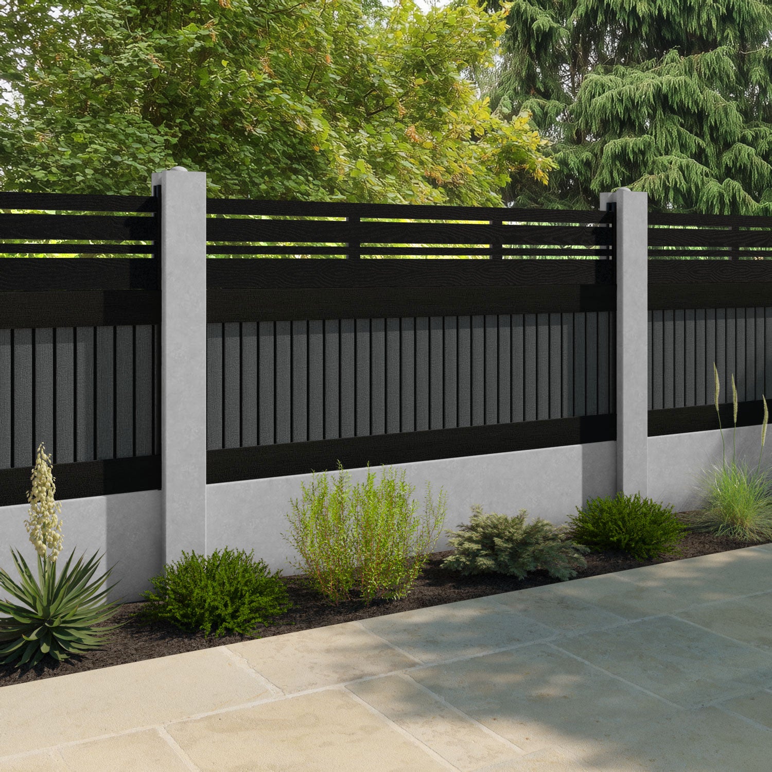 Virtis Linea Fence Panel - Dark Grey - for existing concrete posts