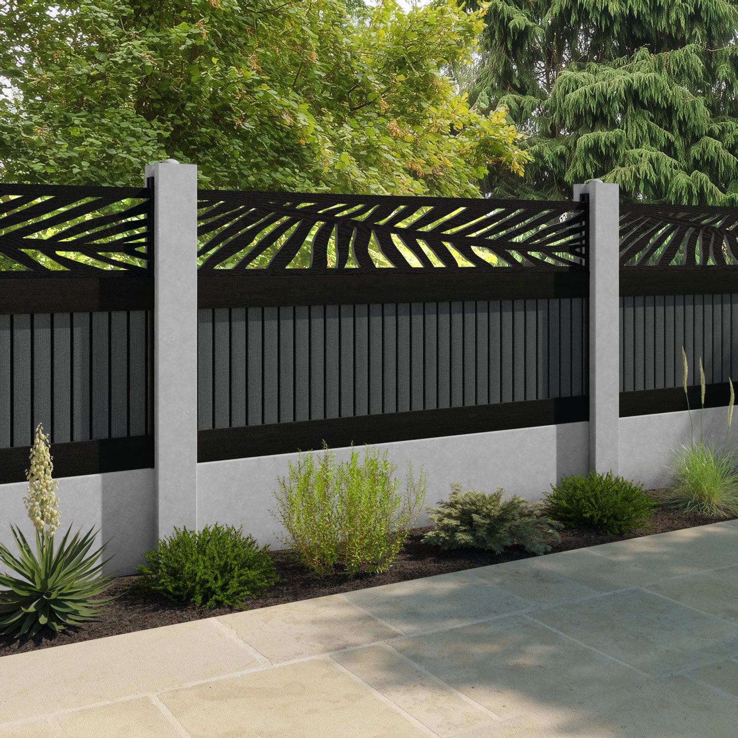 Virtis Palm Fence Panel - Dark Grey - for existing concrete posts