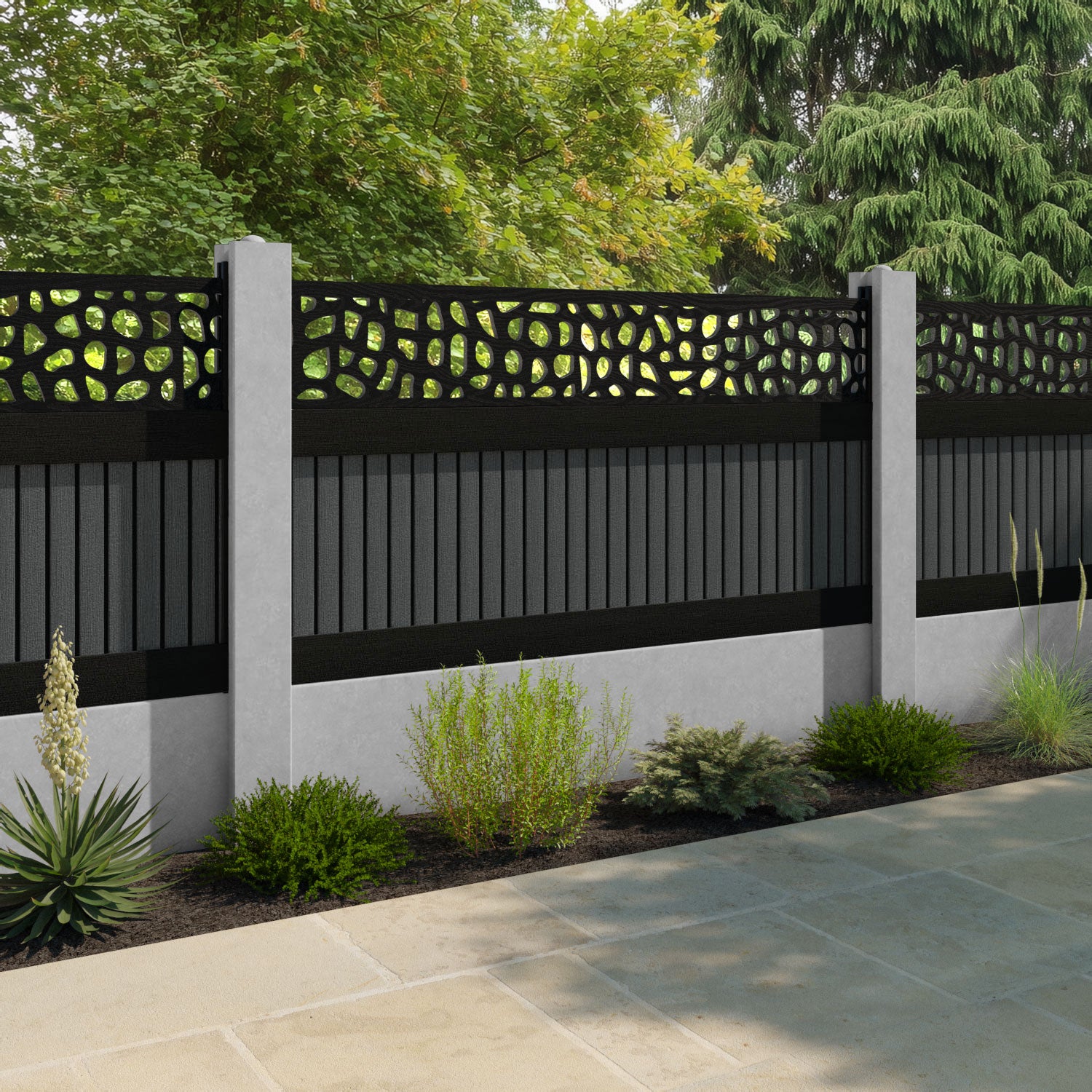 Virtis Pebble Fence Panel - Dark Grey - for existing concrete posts