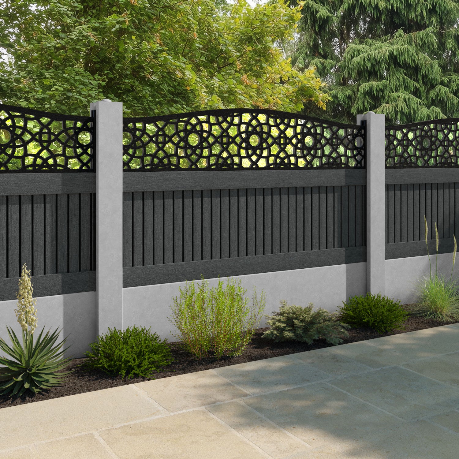Virtis Ambar Curved Top Fence Panel - Dark Grey - for existing concrete posts