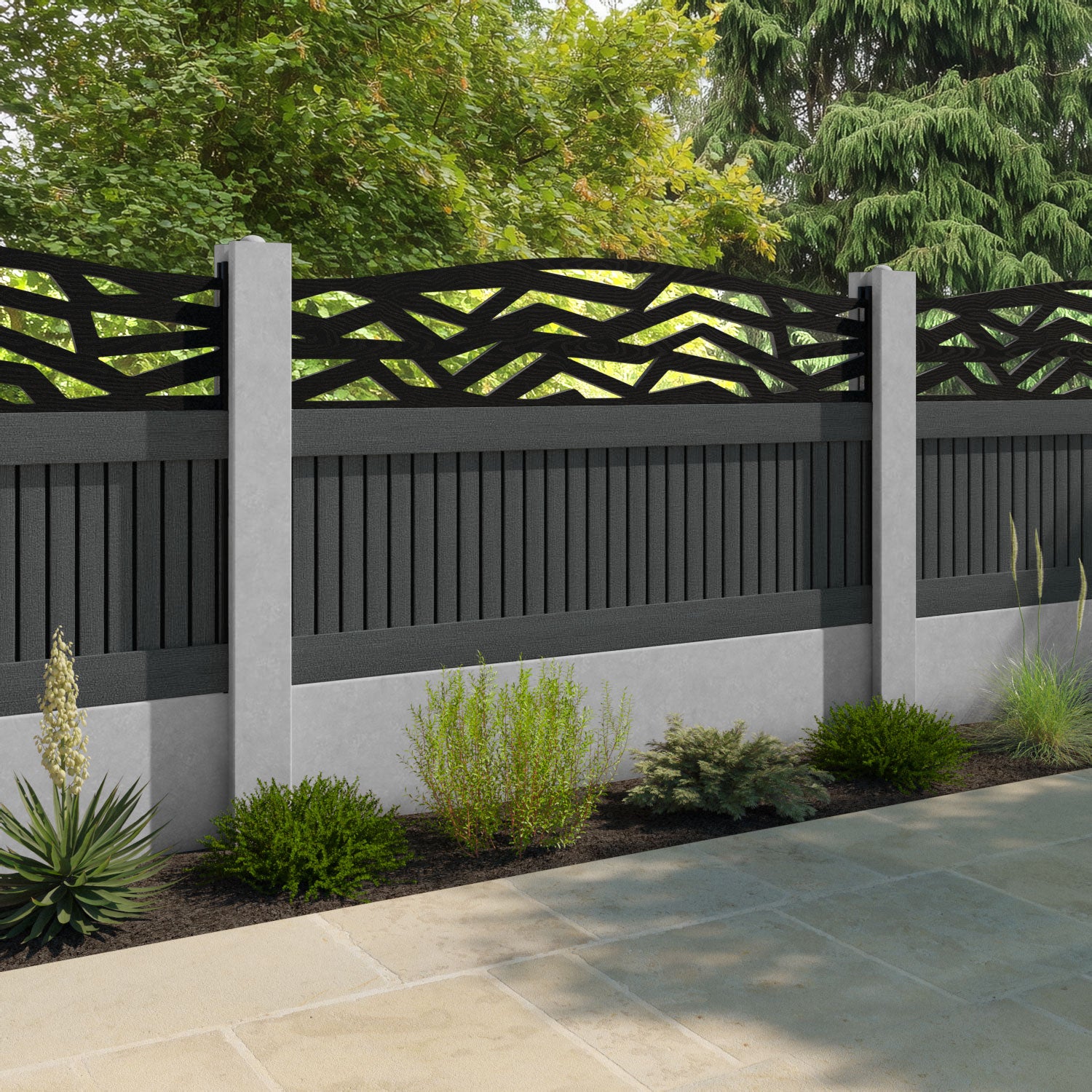 Virtis Zenith Curved Top Fence Panel - Dark Grey - for existing concrete posts