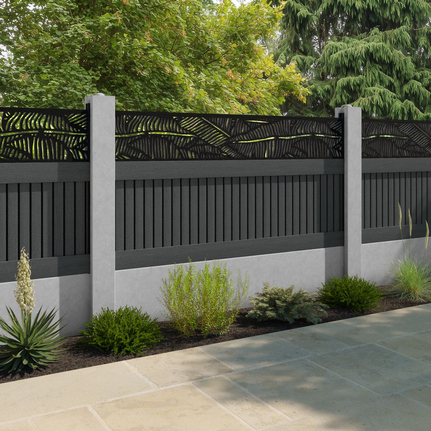 Virtis Feather Fence Panel - Dark Grey - for existing concrete posts
