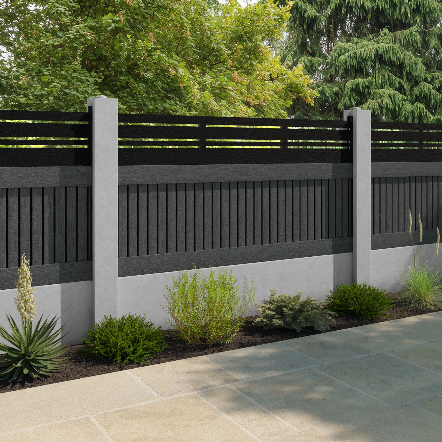 Virtis Linea Fence Panel - Dark Grey - for existing concrete posts