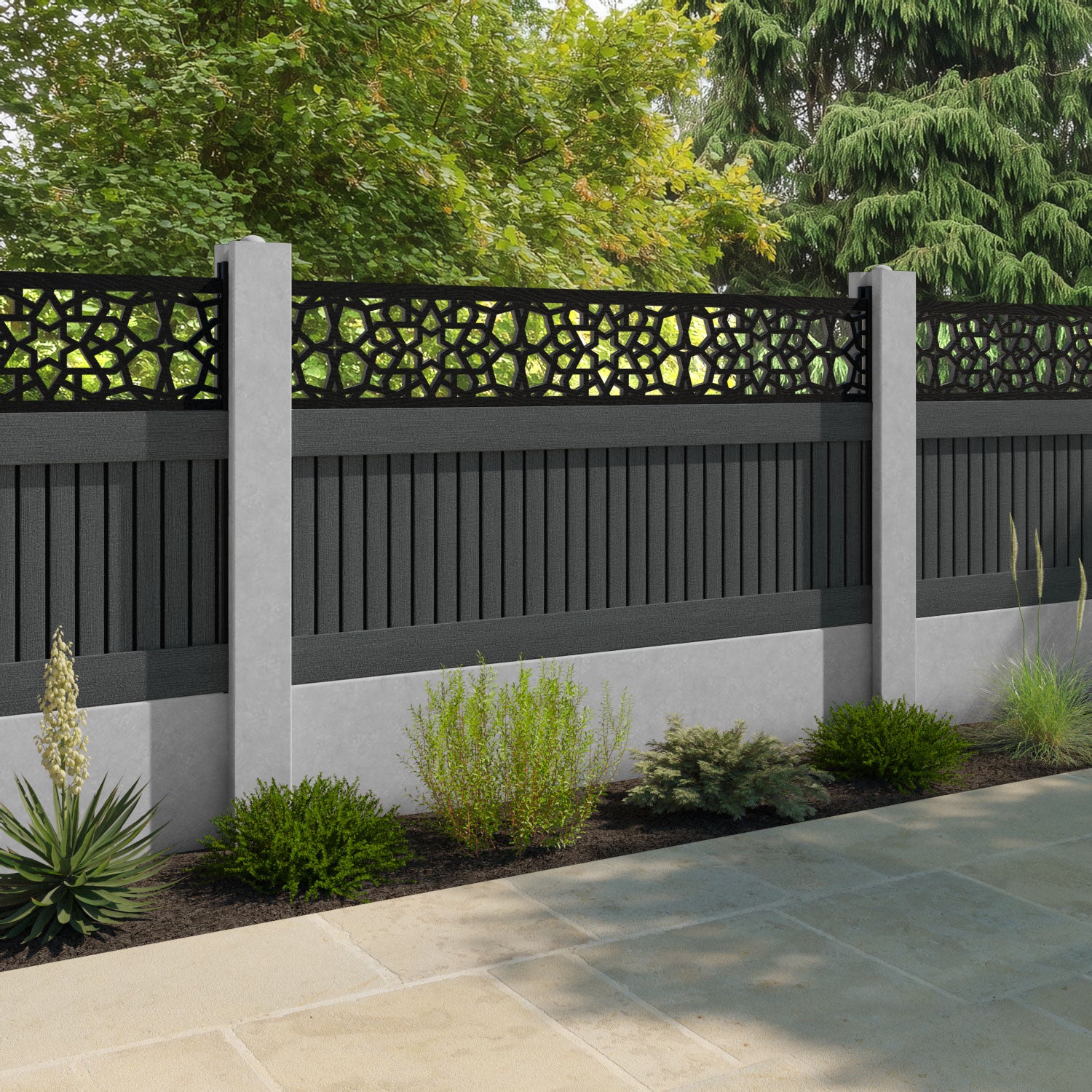 Virtis Nazira Fence Panel - Dark Grey - for existing concrete posts