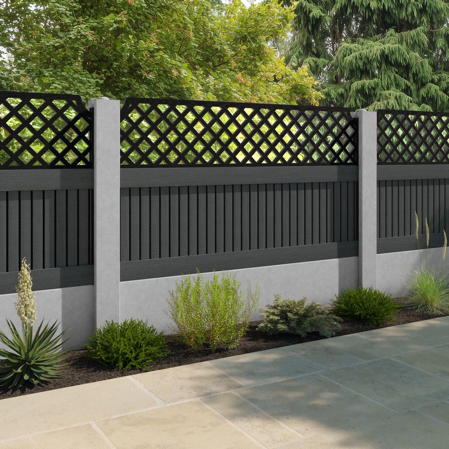 Virtis Regal Hive Fence Panel - Dark Grey - for existing concrete posts