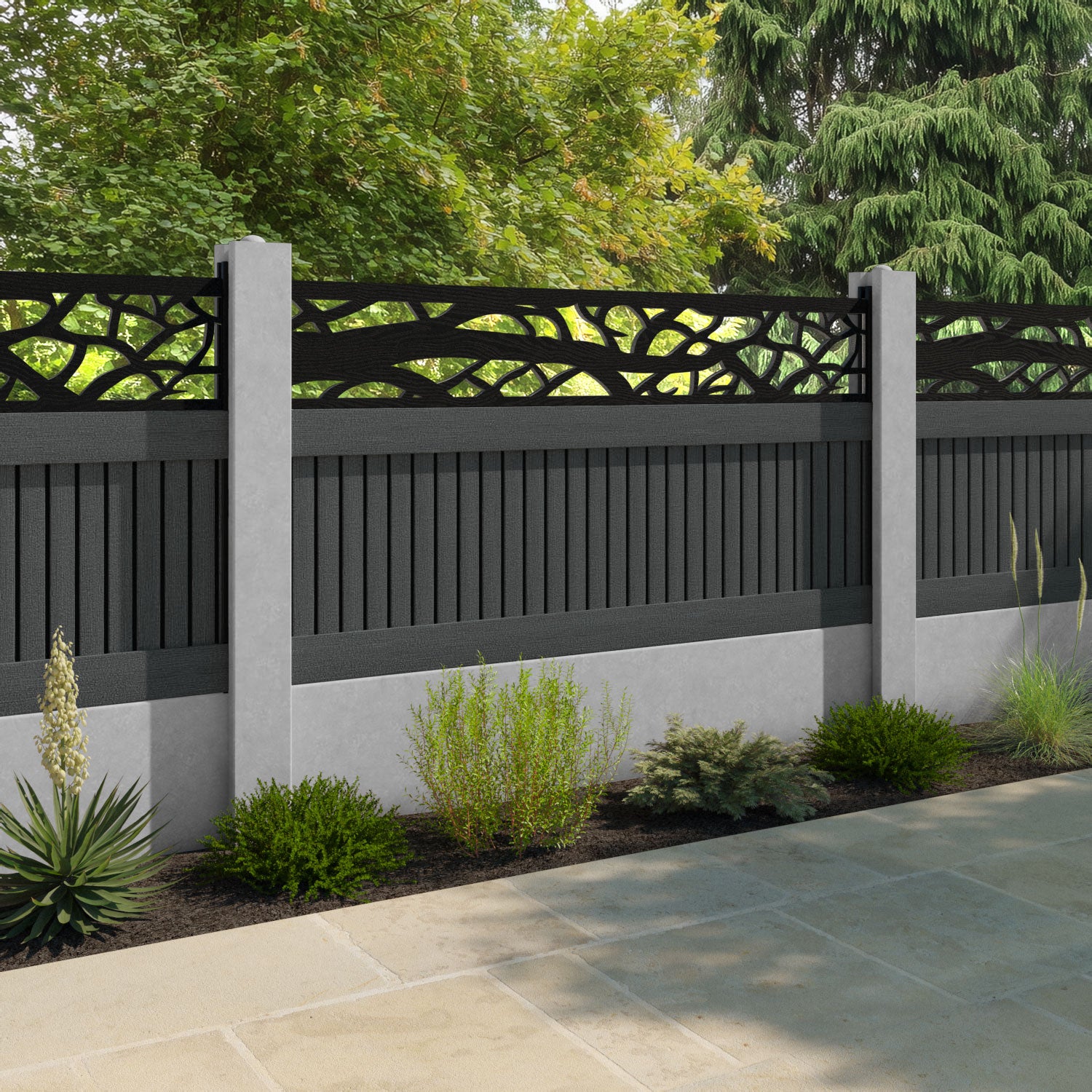 Virtis Twilight Fence Panel - Dark Grey - for existing concrete posts