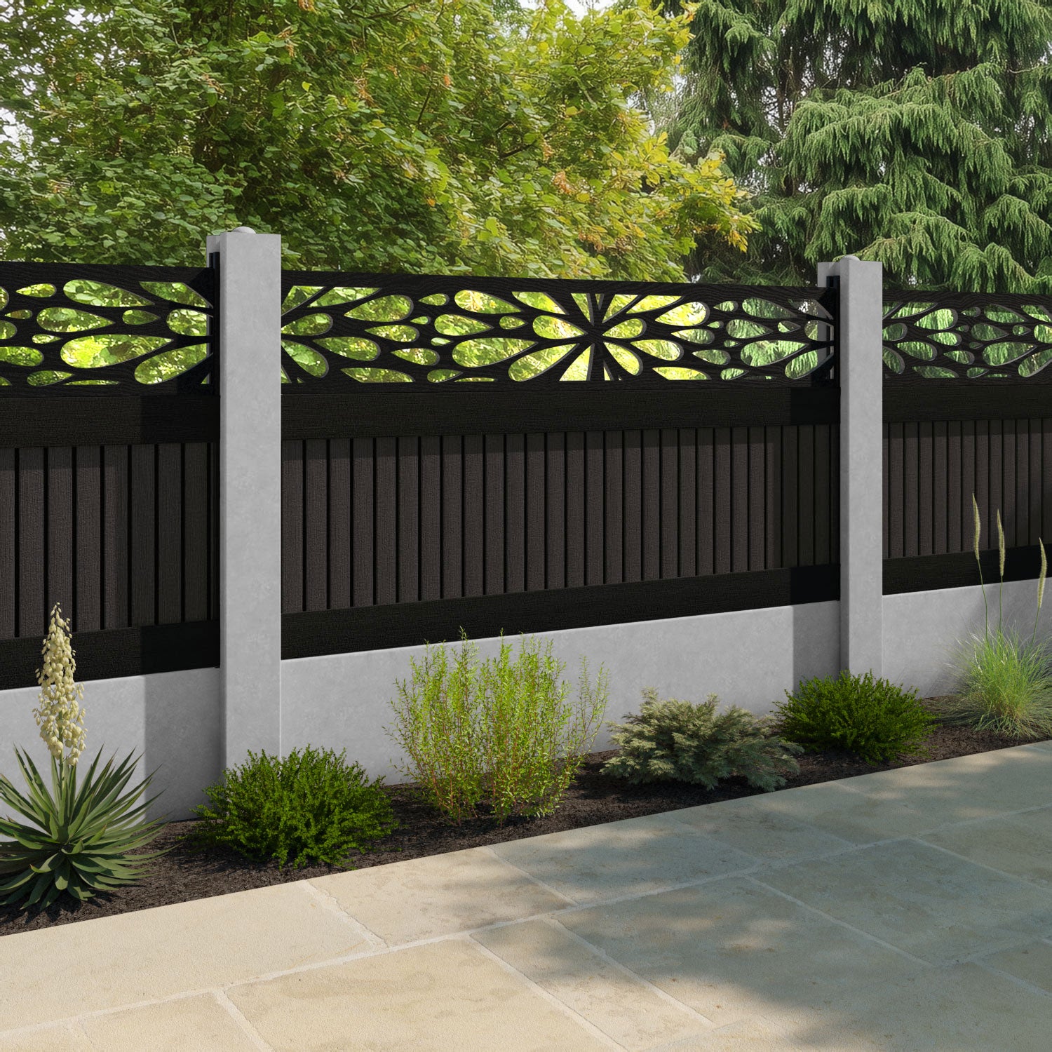 Virtis Blossom Fence Panel - Dark Oak - for existing concrete posts