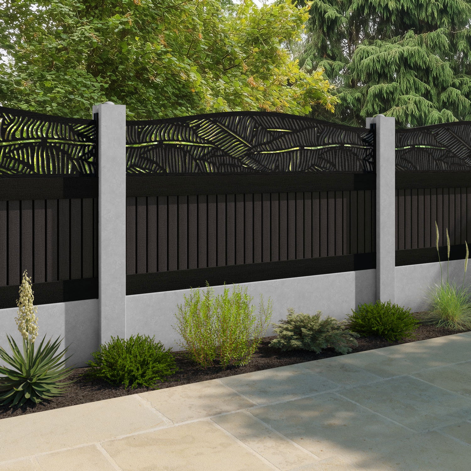 Virtis Feather Curved Top Fence Panel - Dark Oak - for existing concrete posts