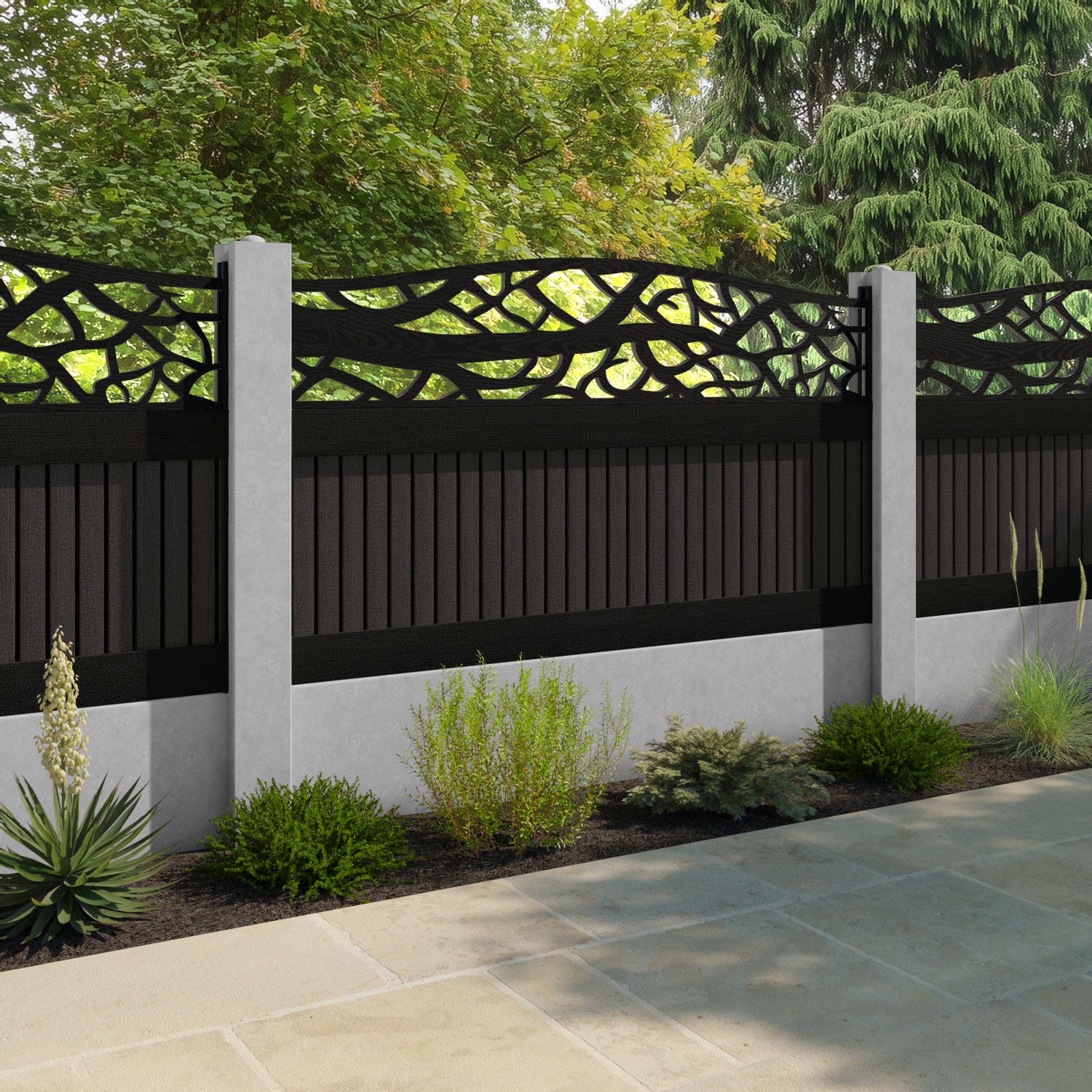 Virtis Twilight Curved Top Fence Panel - Dark Oak - for existing concrete posts