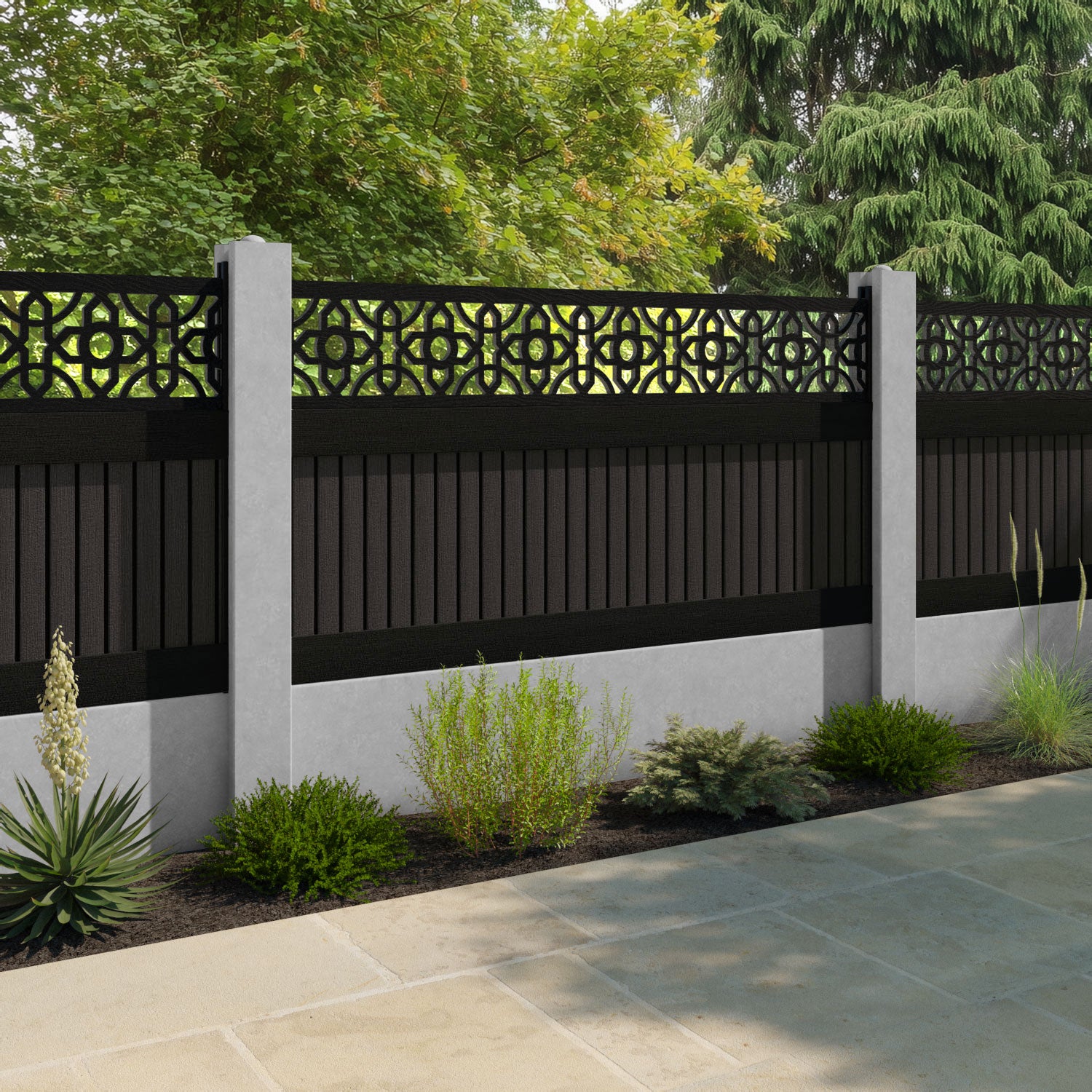 Virtis Nabila Fence Panel - Dark Oak - for existing concrete posts