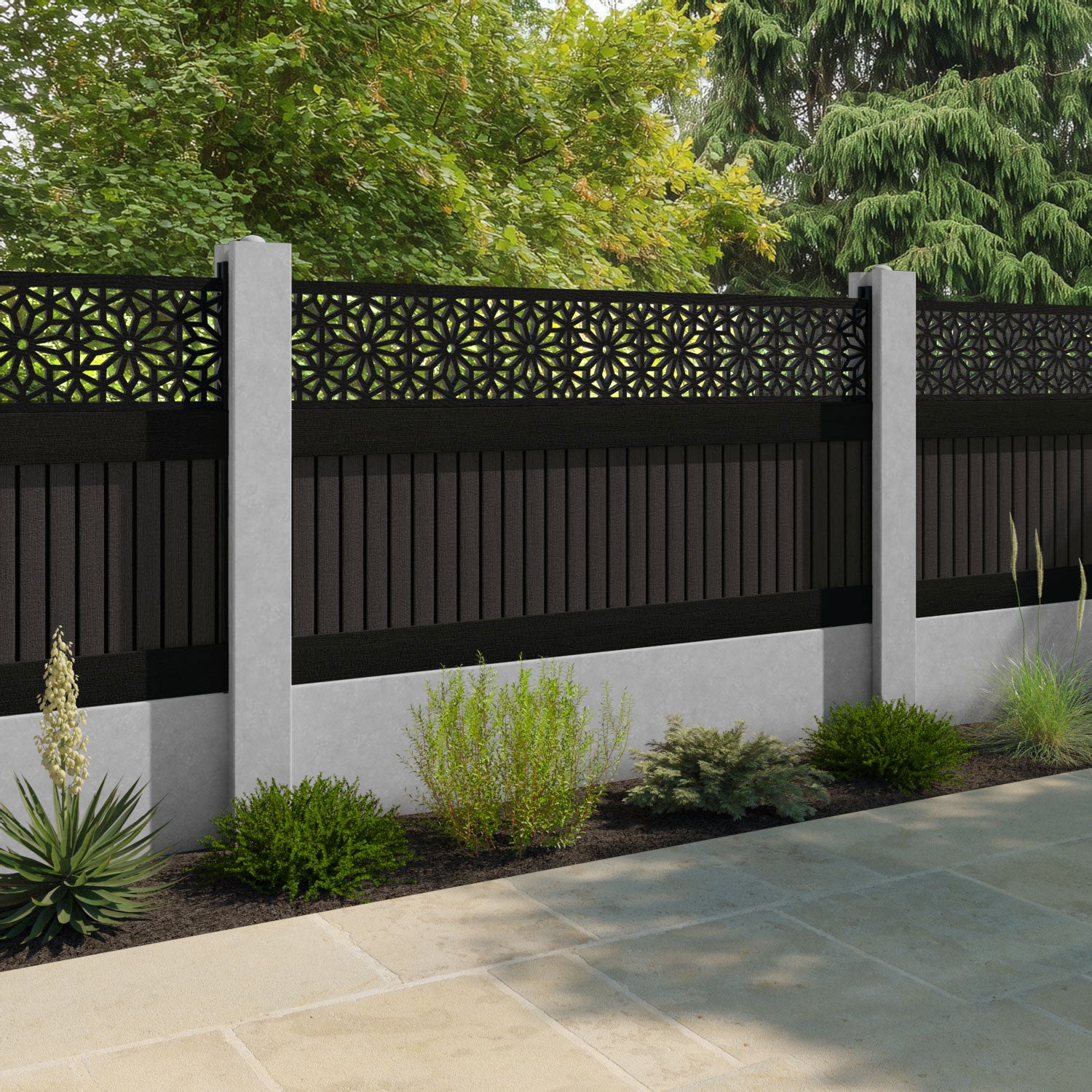 Virtis Narwa Fence Panel - Dark Oak - for existing concrete posts