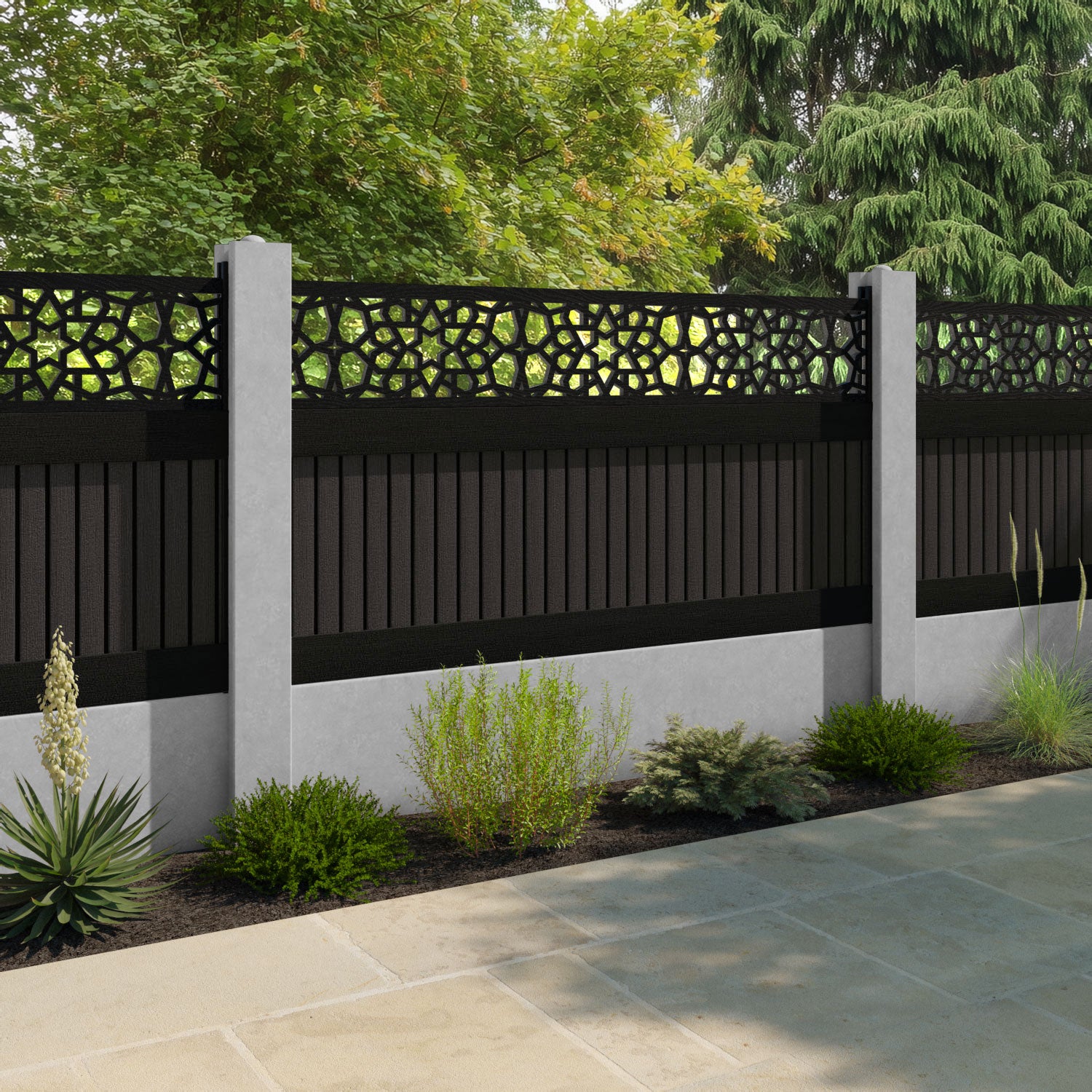 Virtis Nazira Fence Panel - Dark Oak - for existing concrete posts