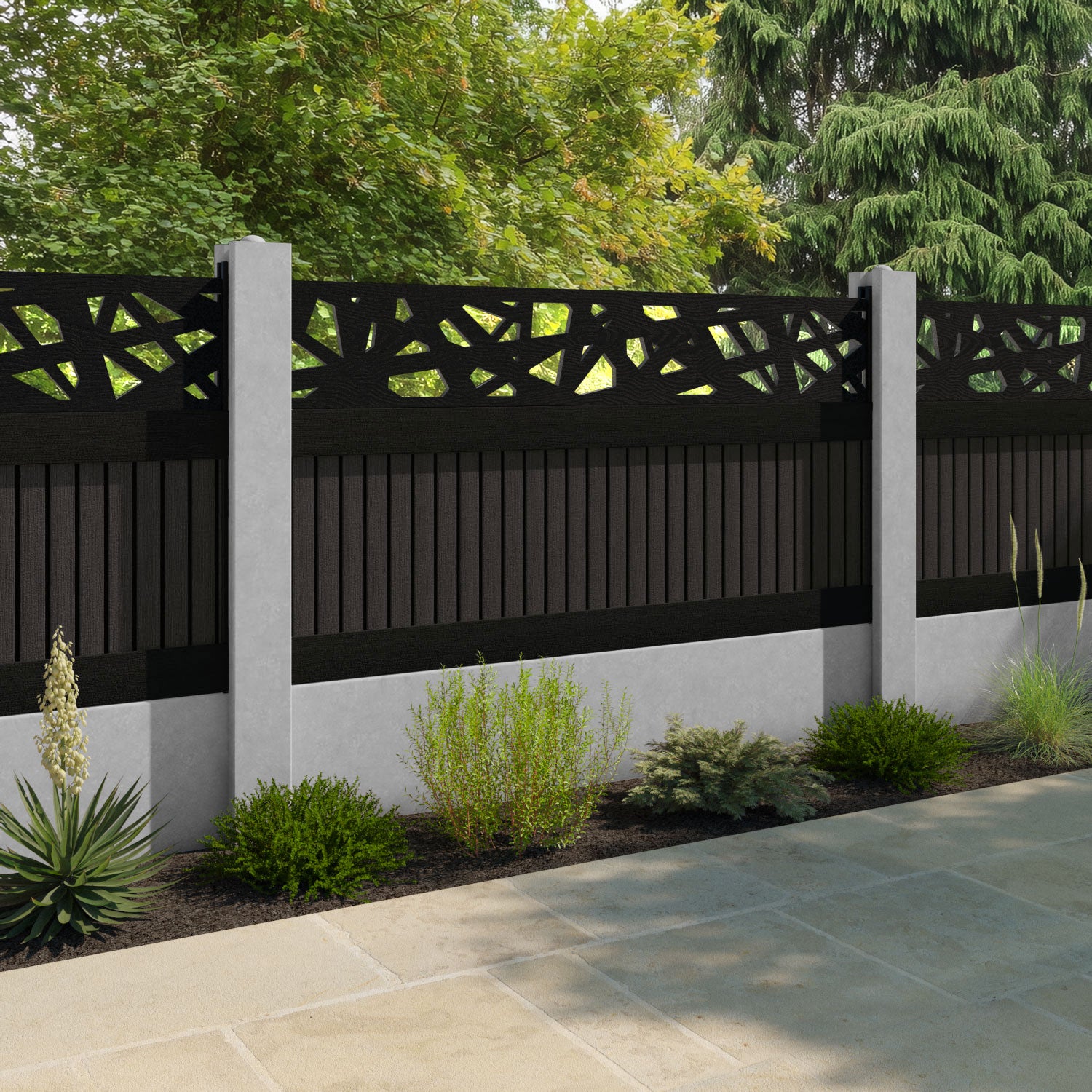 Virtis Prism Fence Panel - Dark Oak - for existing concrete posts