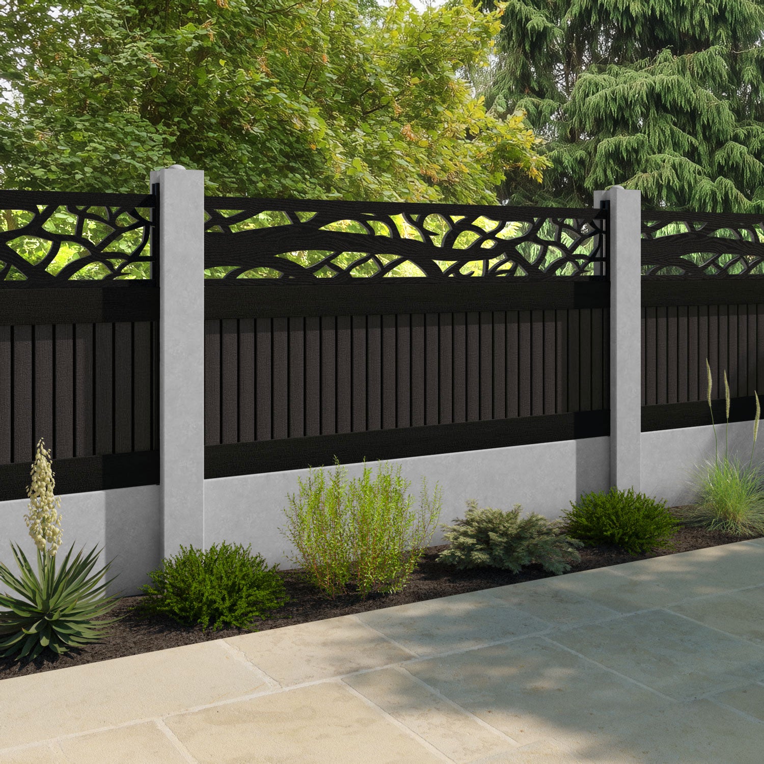 Virtis Twilight Fence Panel - Dark Oak - for existing concrete posts